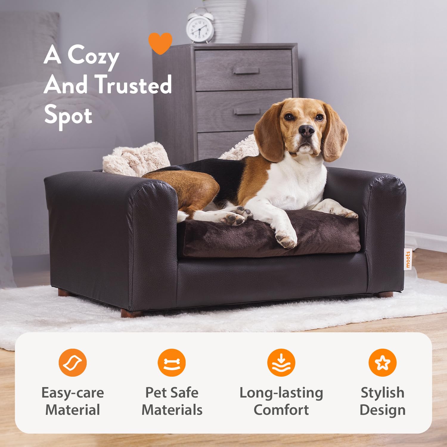Moots Premium Leatherette Pets Sofa, Espresso, Small