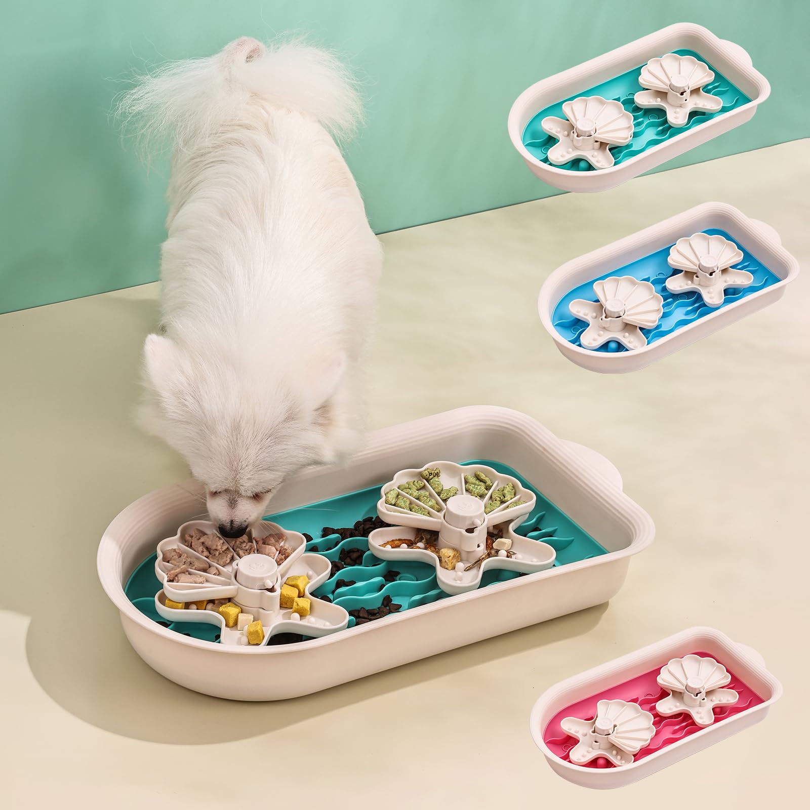 RuiXiangTeng Large Slow Feeder Dog Bowls, Dog Puzzle Slow Feeder Bowls with Lick Mat and Puzzle Inserts for Large Dogs with Non-
