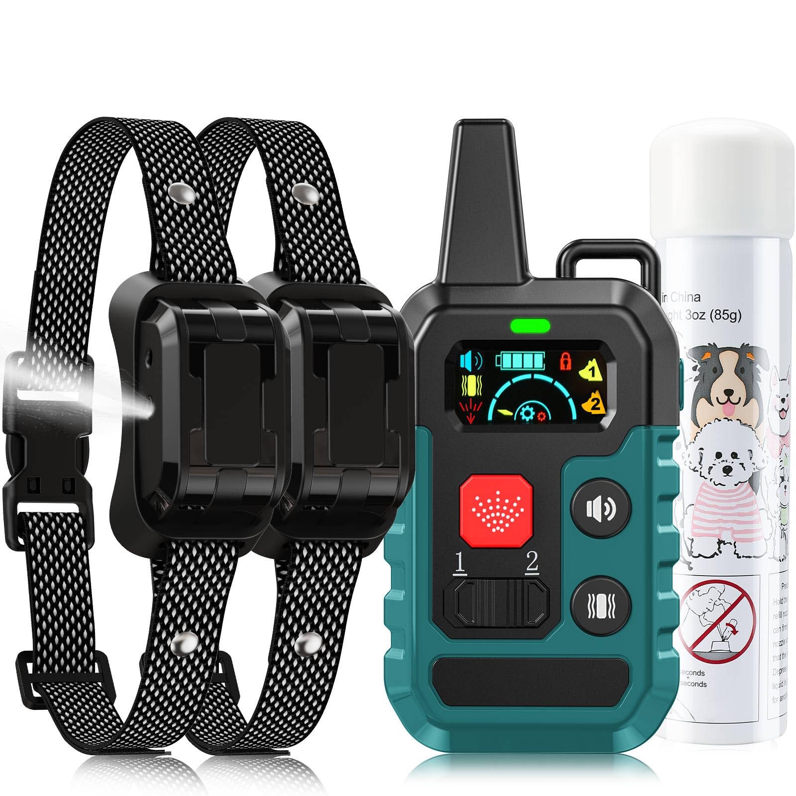 Citronella Training Collar For Dog [2* Bark Collar & 1*Spray Refill] With Beep/Vibration/Spray 4 Mode & 6 Adjustable Sensitiviti