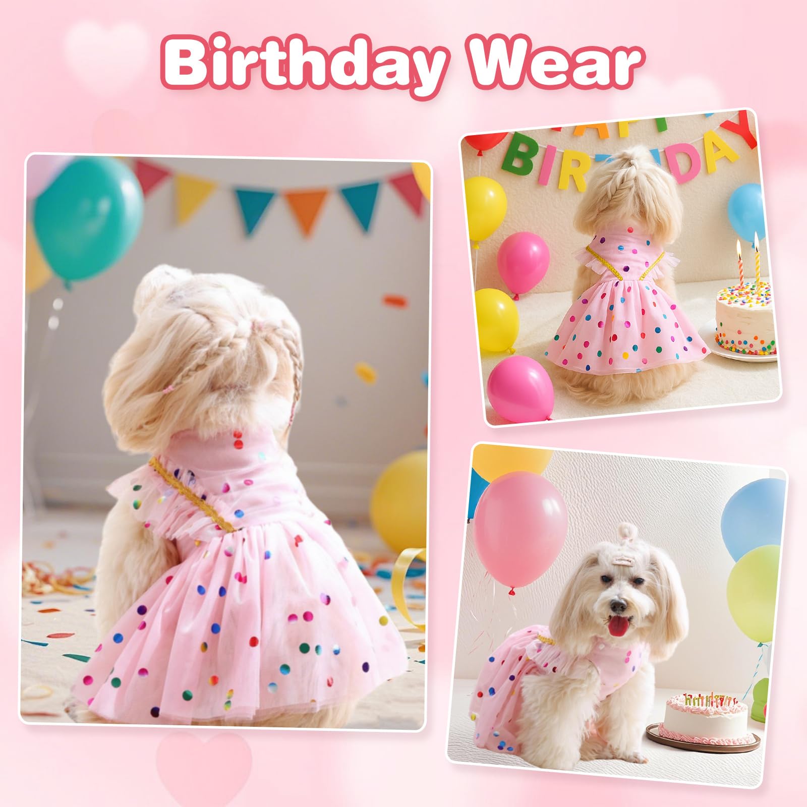 Yaopelky Small Dog Birthday Dress Sparkly Sequin Dog Cat Dress Puppy Tulle Dress Doggie Tutu Skirt Cat Outfit Pet Costume For Yo