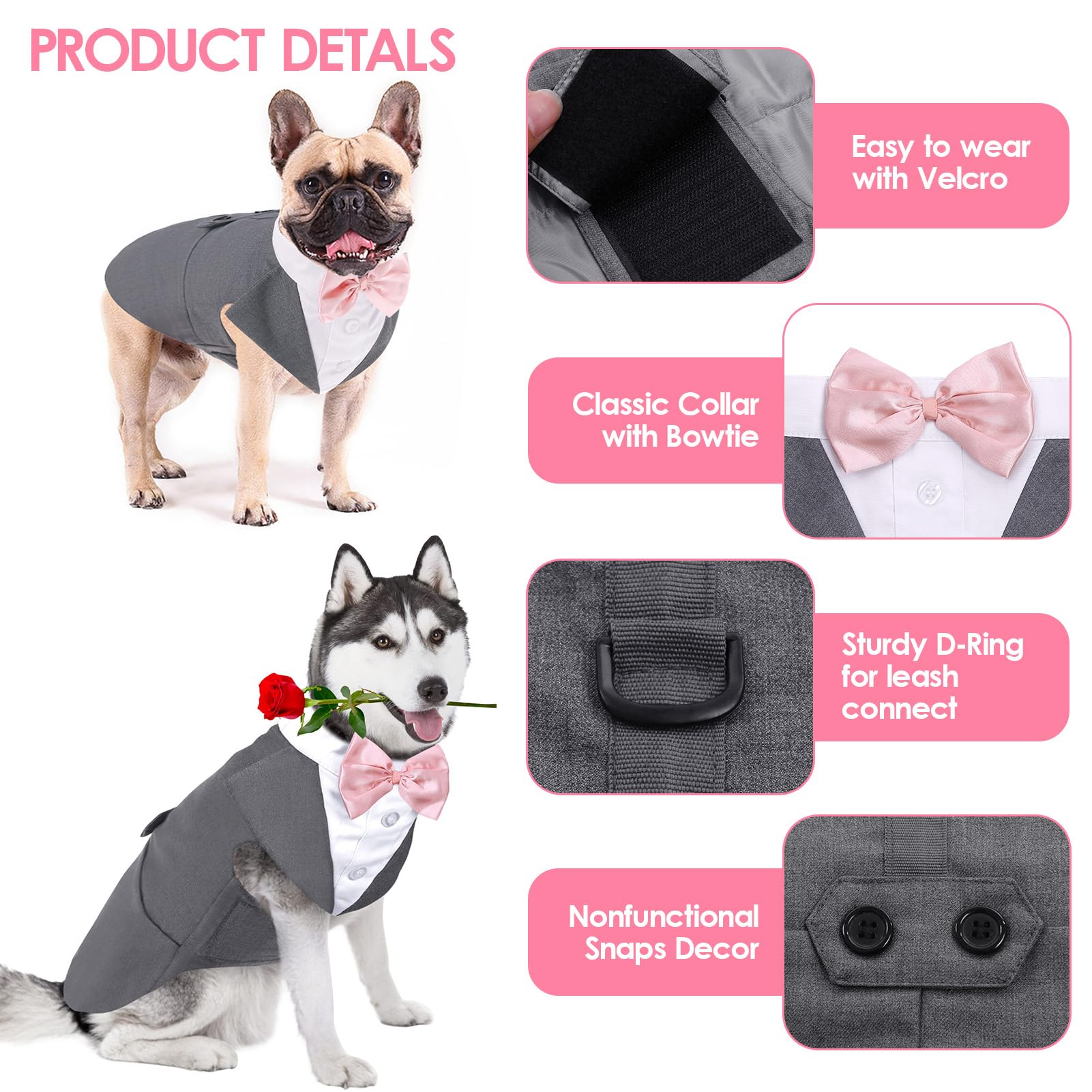 Aofitee Dog Tuxedo Formal Dog Suit And Bandana Set, Gentle Dogs Wedding Party Suit Bow Tie Shirt, Tuxedo For Small Dogs Costume