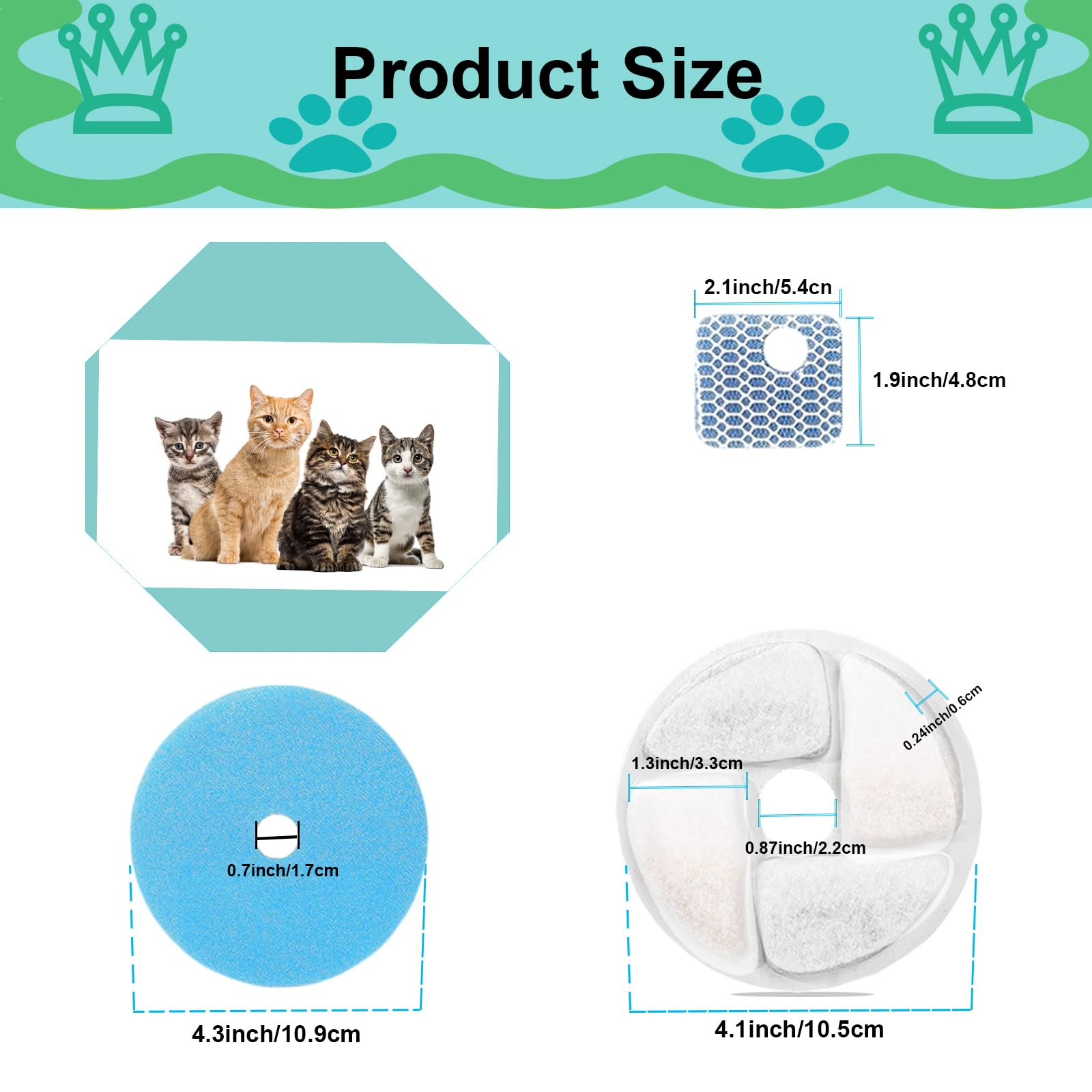 Cat Water Fountain Filter,Cat Fountain Filters Replacement For Square 2.2L/73Oz Stainless Steel Pet Water Fountain,5 Pack Pet Fo