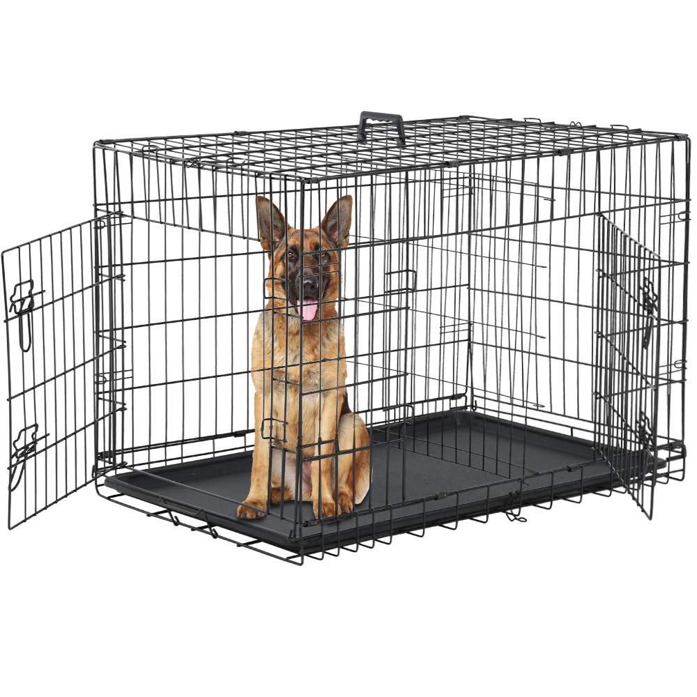 Dog Crate for Large Medium Dogs Folding Dog Kennel Cage with Plastic Tray & Divider 48 Indoor Outdoor Metal Double Door Pet Play