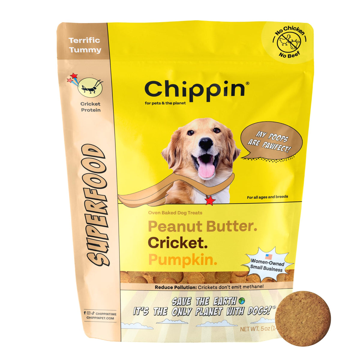 Chippin Cricket Peanut Butter Pumpkin Dog Treats (5Oz, 1-Pack) | All Natural 100% Real Ingredients, Hypoallergenic, Chicken-Free, Gut Health | Training Treat For Puppies I Made In The Usa