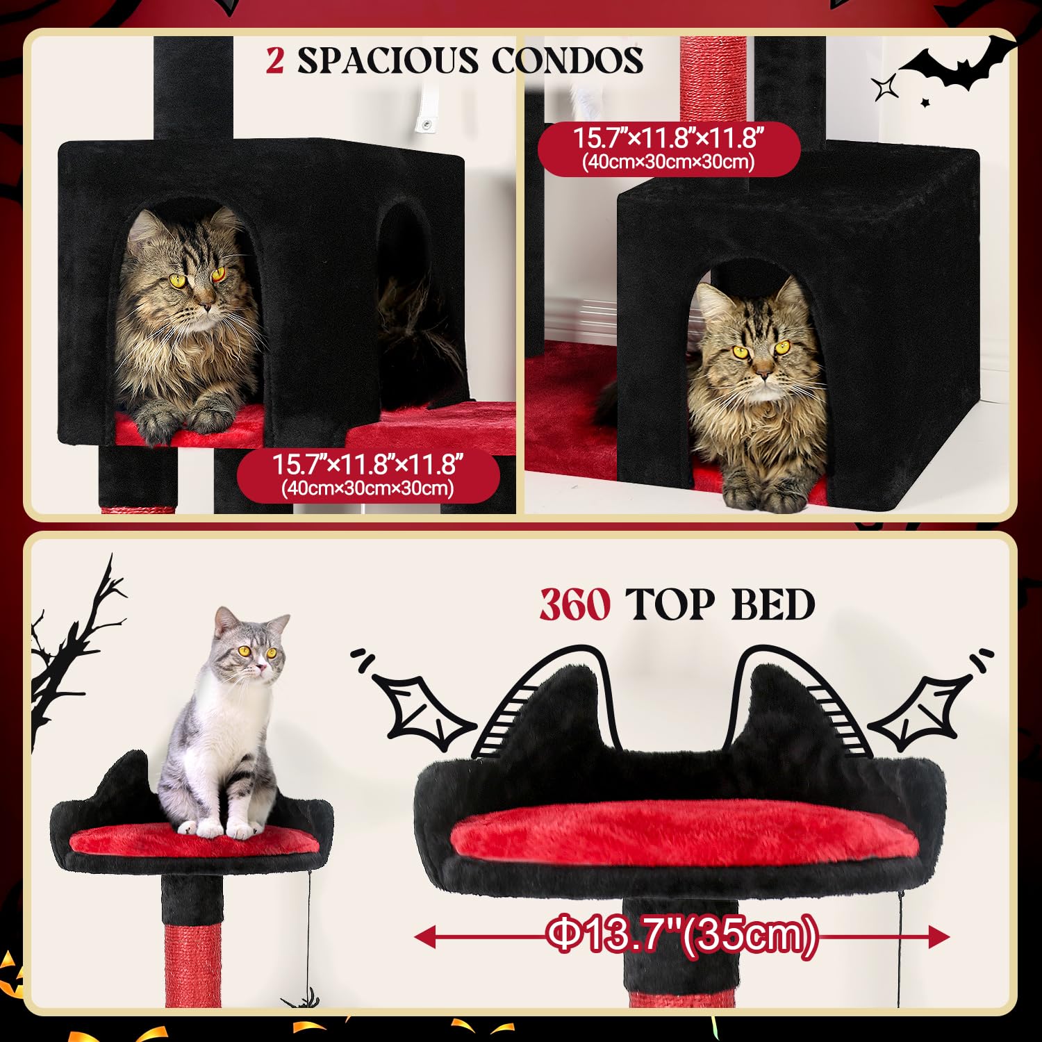Globlazer F62 Gothic Cat Tree, 62In Goth Cat Tower Kitty Cat Climbing Tower With Large Platform For Indoor Cats, Scratching Post