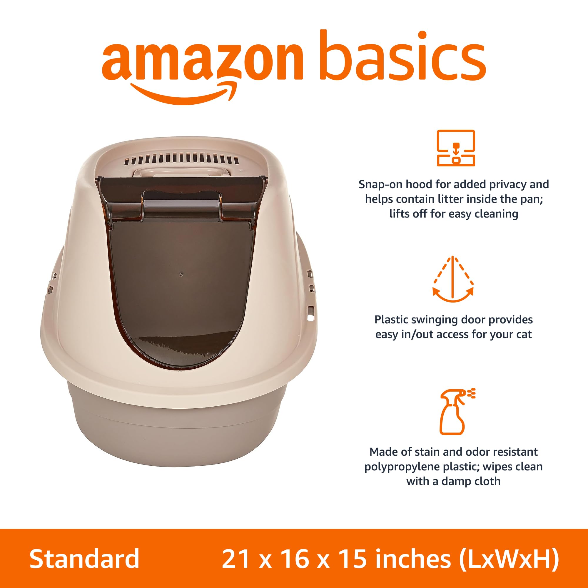 Amazon Basics No-Mess Enclosed Hooded Cat Litter Box, Multicolor, 21 x 16 x 15, Ideal for Clean and Odor-Free Cat Care