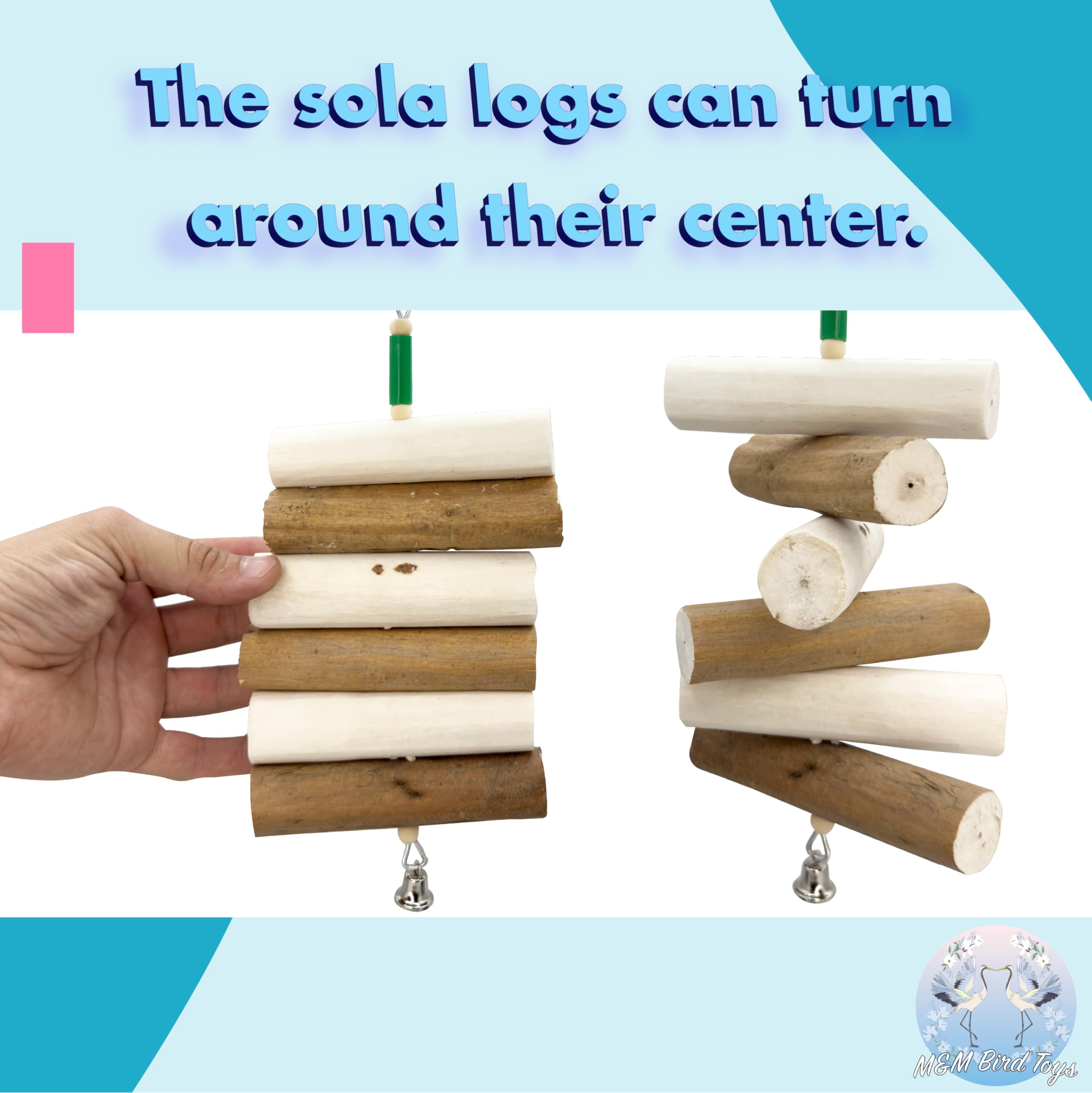 1145 Striped Sola Chewer - Handmade Chewable Bird Cage Toy, Natural Sola Wood Logs That Turn Around, Easy For Birds To Shred, Gr