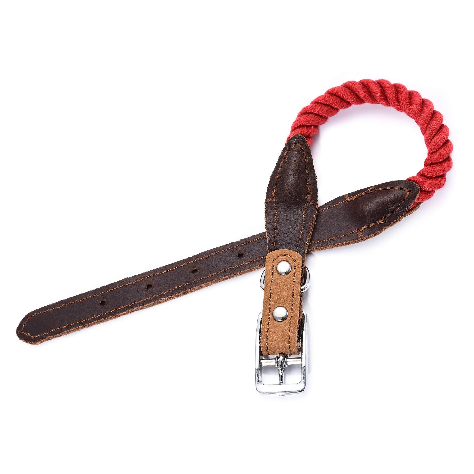 Mile High Life Rope & Leather Dog Collar | Durable Braided Cotton Rope & Genuine Leather W Metal Pin Buckle | Classic Puppy Coll