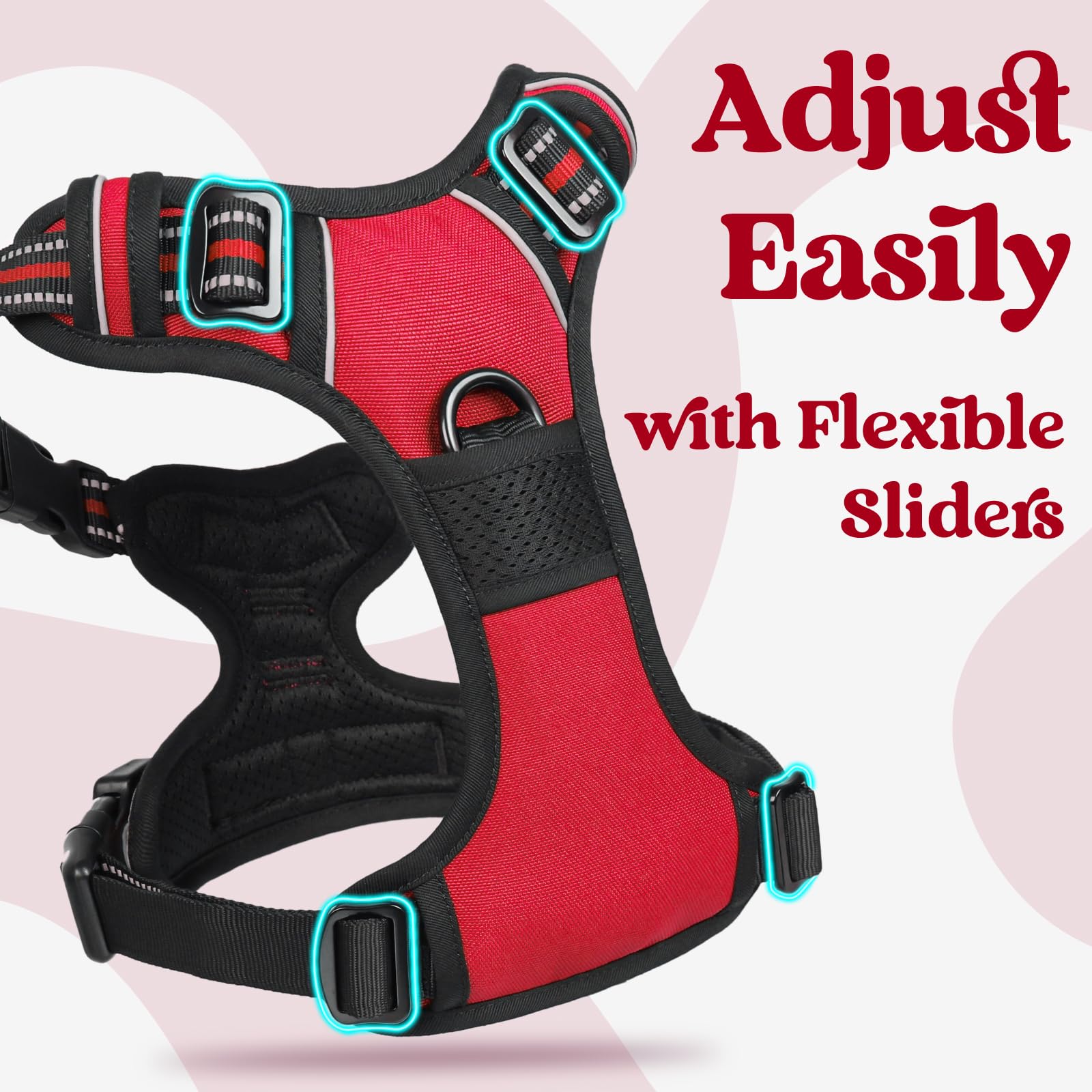 Rabbitgoo Dog Harness For Large, No Pull Pet Harness With 3 Buckles, Adjustable Soft Padded Pooch Vest With Instant Control Handle, Easy Walking Reflective Pet Vest For Extra Large Dogs, Red, Xl