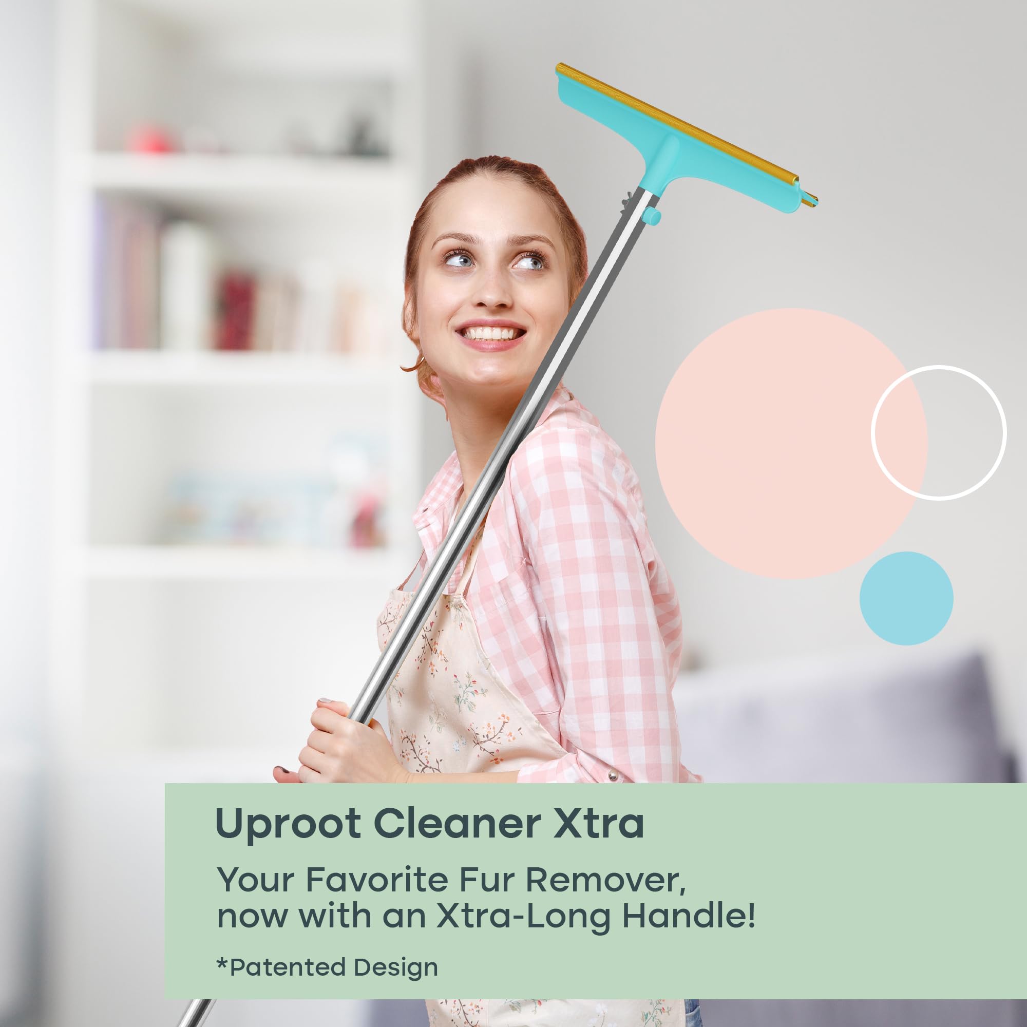 Uproot Clean Xtra - Pet Hair Removal Broom - Telescopic 60' Handle & Reusable Design - Like An Uproot Cleaner Pro Pet Hair Remover, But Created To Be An Excellent Carpet Rake For Pet Hair Removal
