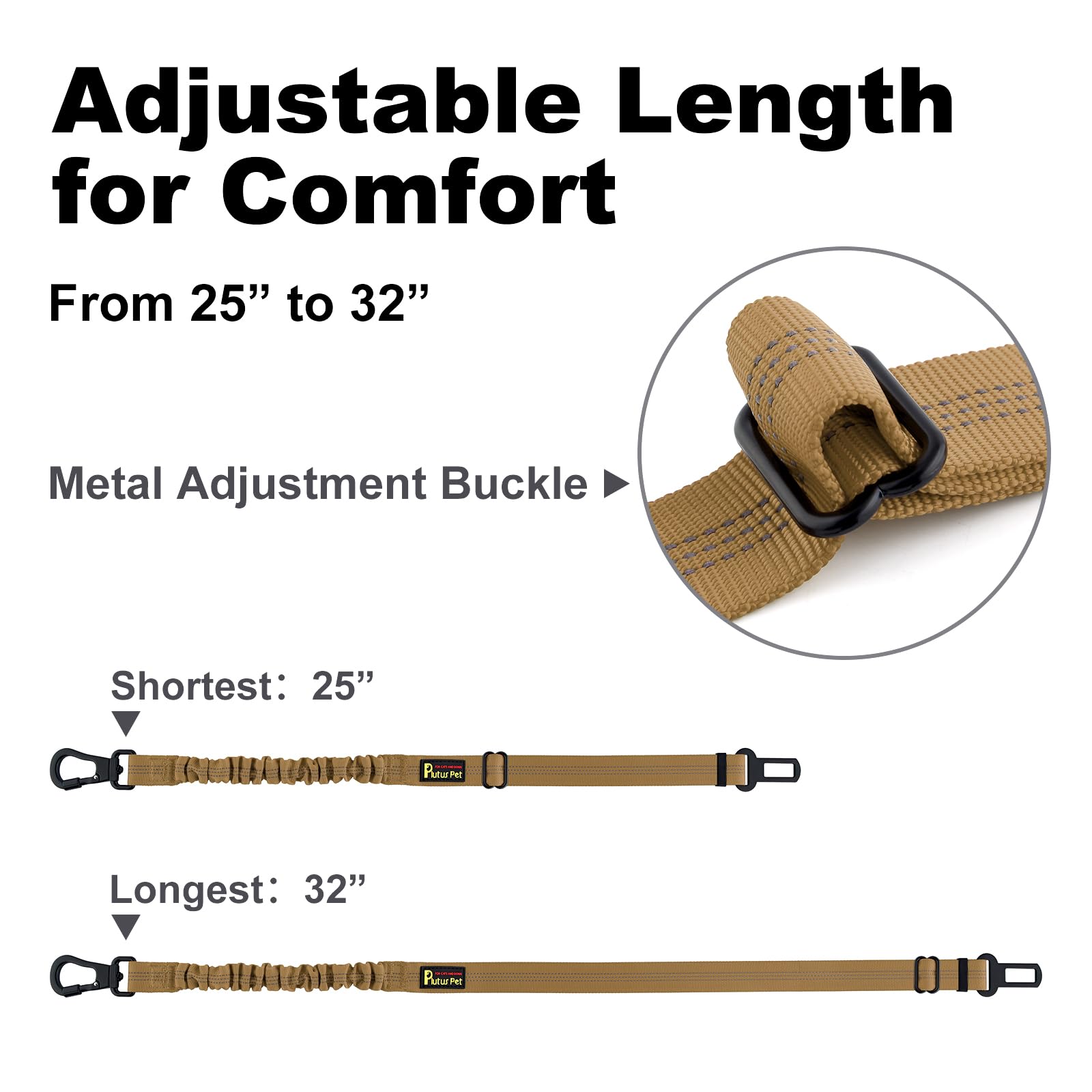 Plutus Pet Dog Seat Belt for Car, Adjustable Dog Car Harness with Carabiner Clip, Reflective Dog Seatbelt Leash with Elastic Bun