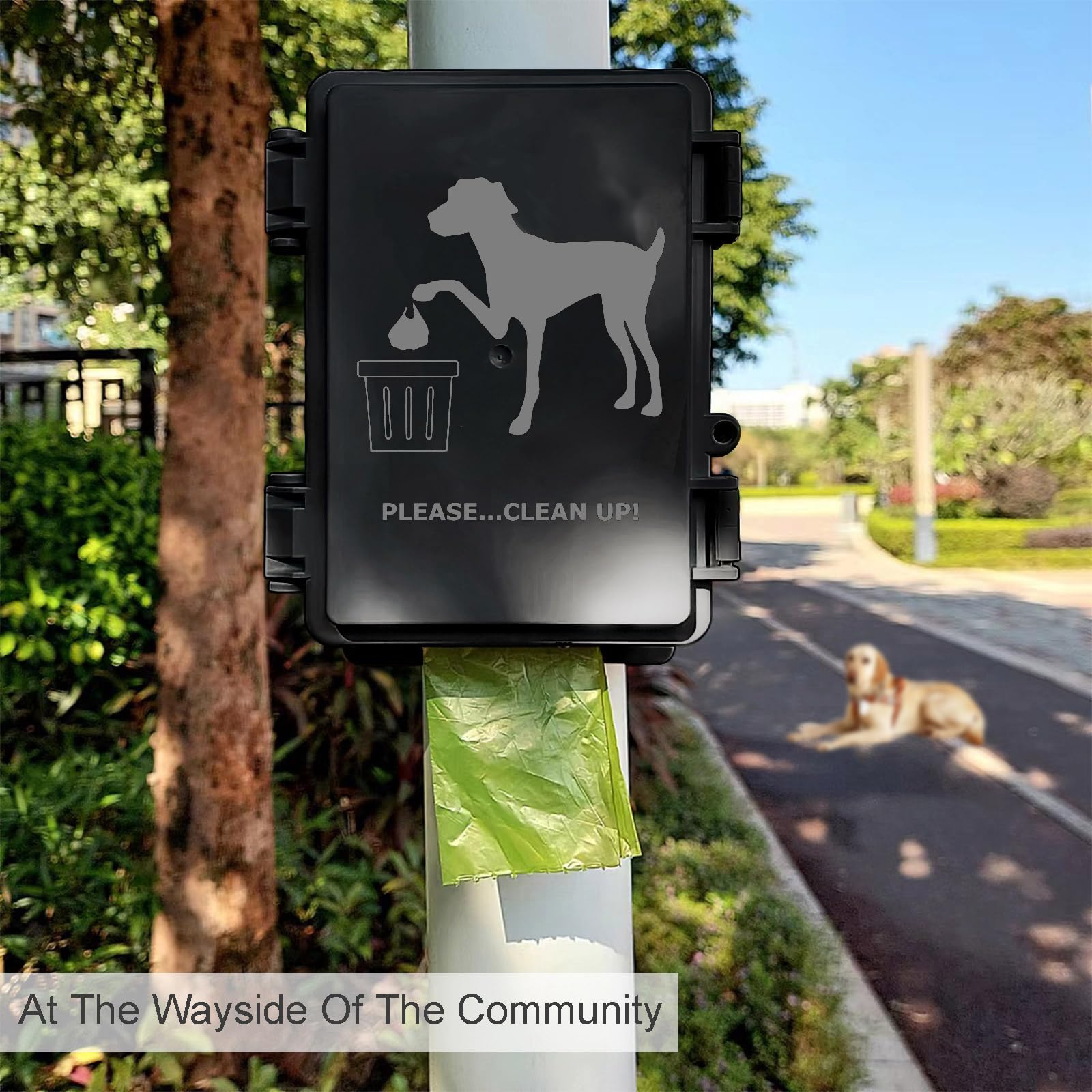 Dog Poop Bag Dispenser Wall Mounted Waterproof Outdoor Pet Waste Bags Dispenser Station with Cute Doggie Poo Images Post, Pole,