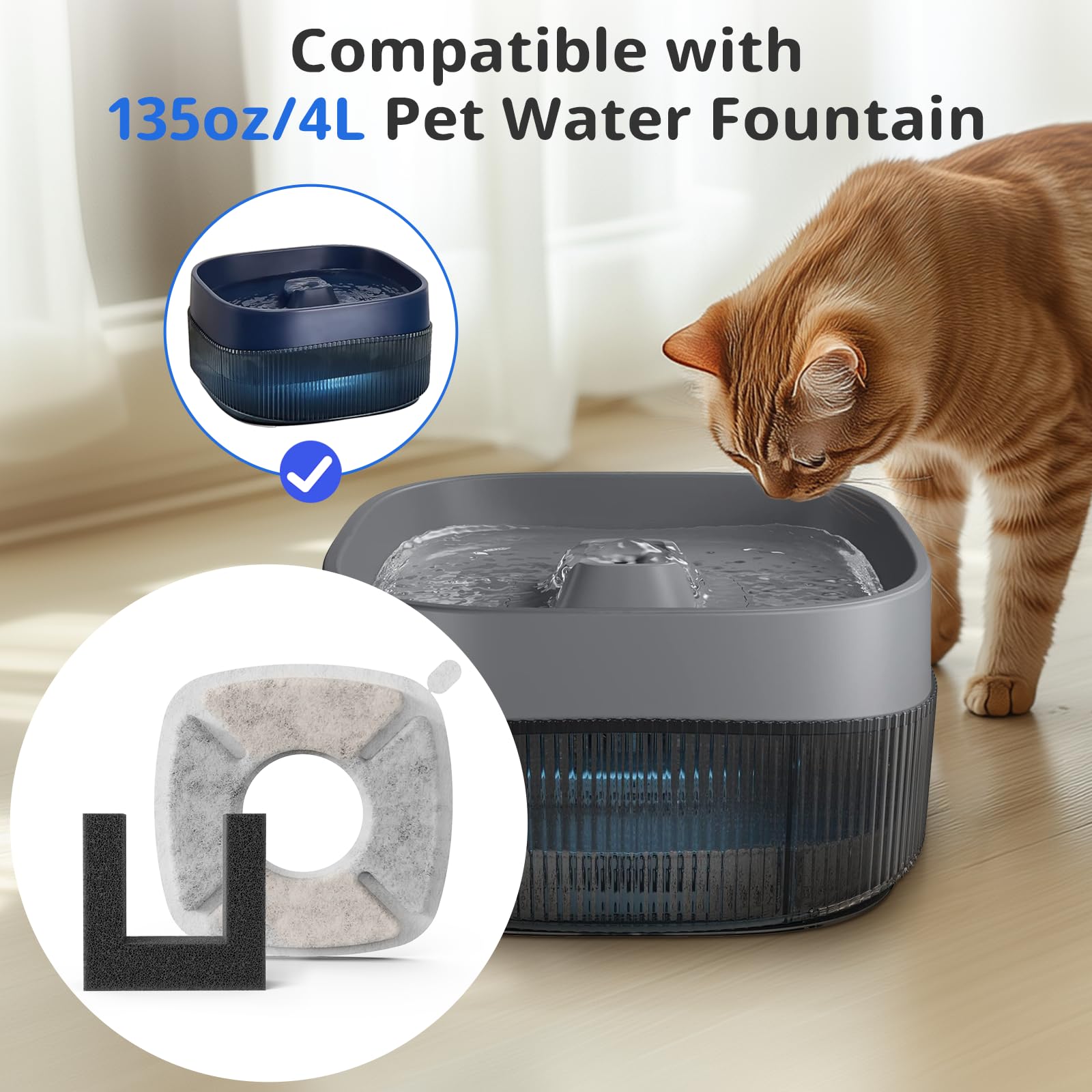 Pet Fountain Filters Replacement Fit For 135Oz/4L Dog Water Fountain, 4 Pack Cat Water Fountain Replacement Filters (4 Filters+2