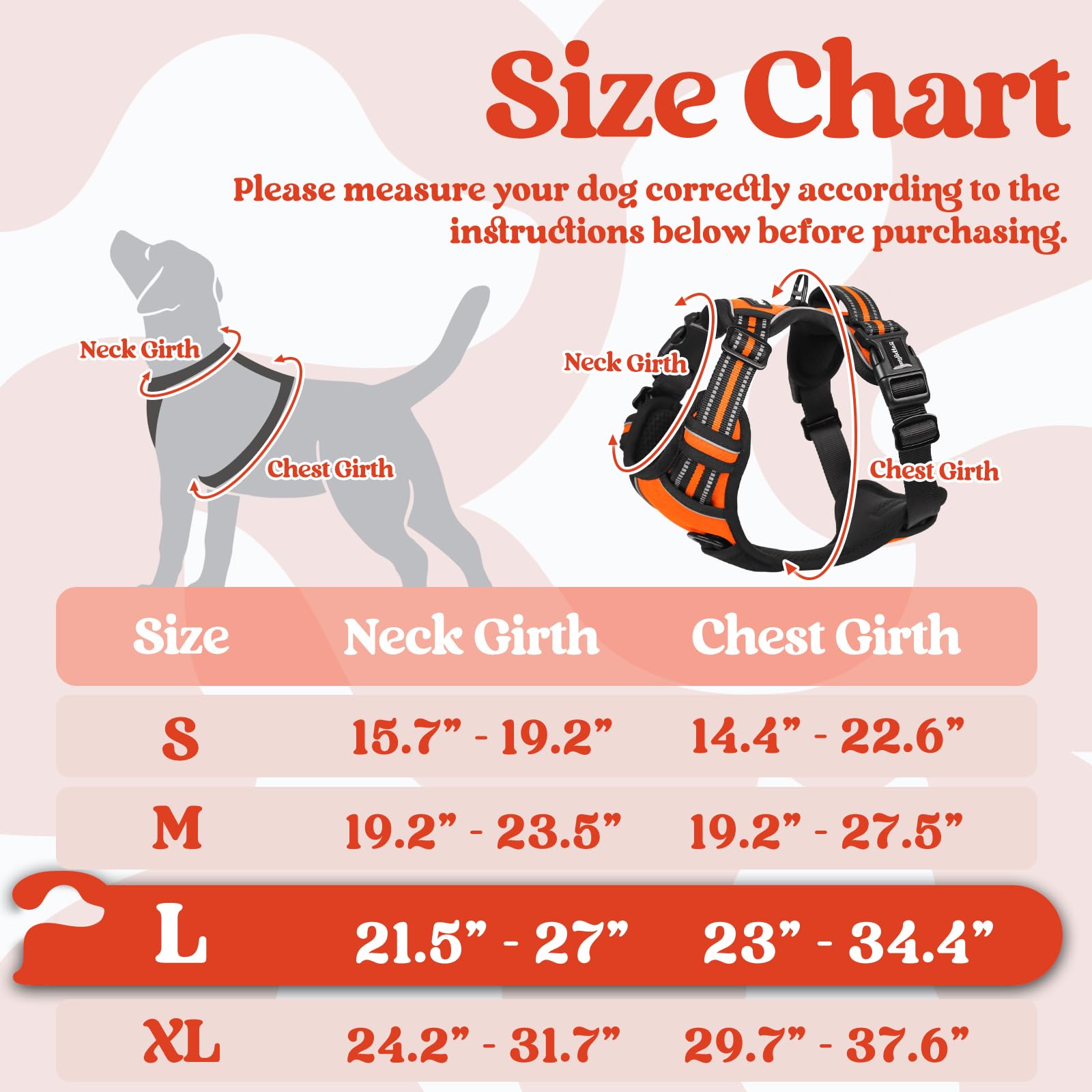 Rabbitgoo Dog Harness For Large, No Pull Pet Harness With 3 Buckles, Adjustable Soft Padded Pooch Vest With Instant Control Handle, Easy Walking Reflective Pet Vest For Large Dogs, Orange, L