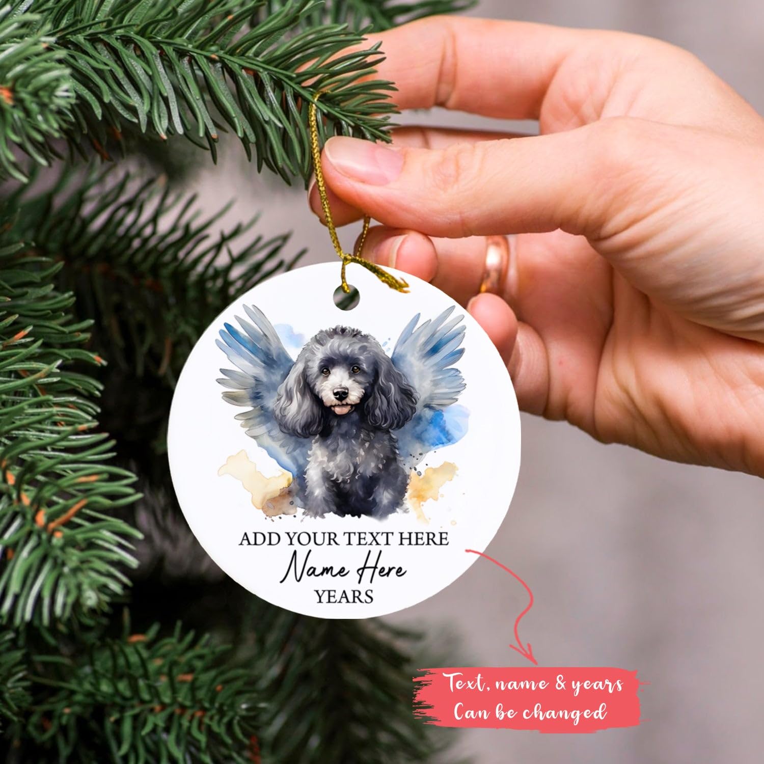 Personalized Poodle Angel Ornament, Poodle Dog Memorial Christmas Ornament, Custom Text Dog Name & Year Xmas Tree Hanging, Loss Of Pet Dog Sympathy Gifts, In Loving Memory Of Poodle Ornaments