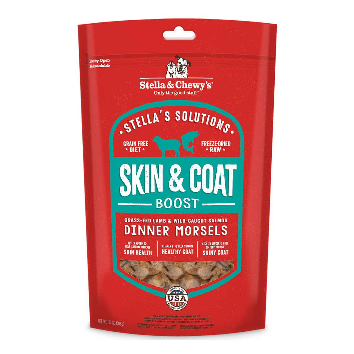 Stella & Chewy'S Stella'S Solutions Skin & Coat Boost Grass-Fed Lamb & Wild-Caught Salmon Dinner Morsels Freeze-Dried Raw Dog Food, 13 Oz.