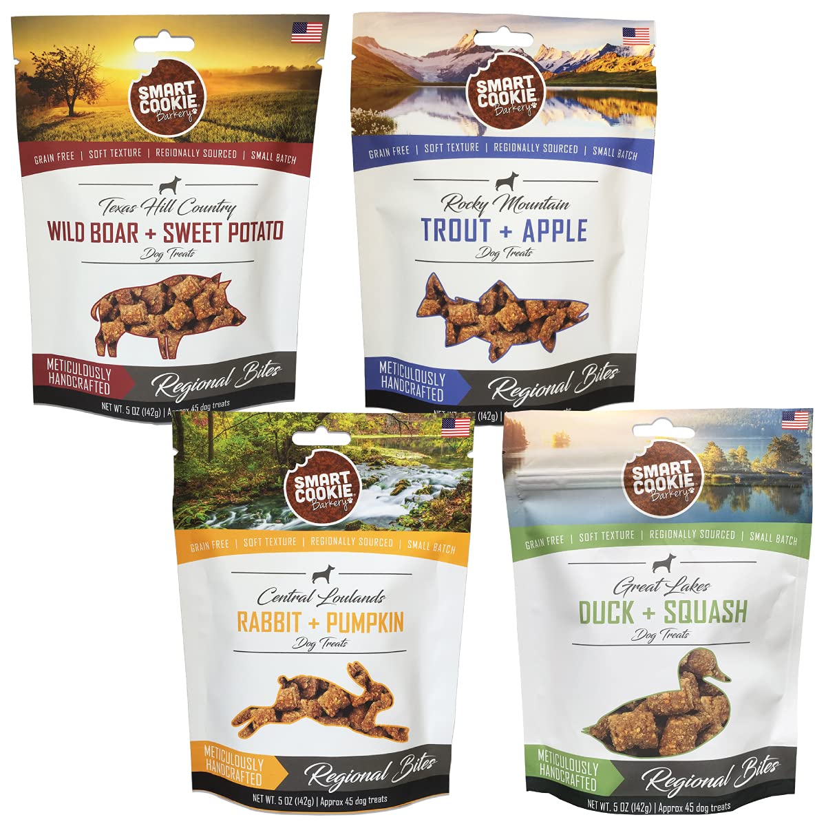 Smart Cookie All Natural Dog Treats - 4 Flavor Variety Pack (5Oz Each) - Healthy Dog Treats For Dogs & Puppies With Allergies, S