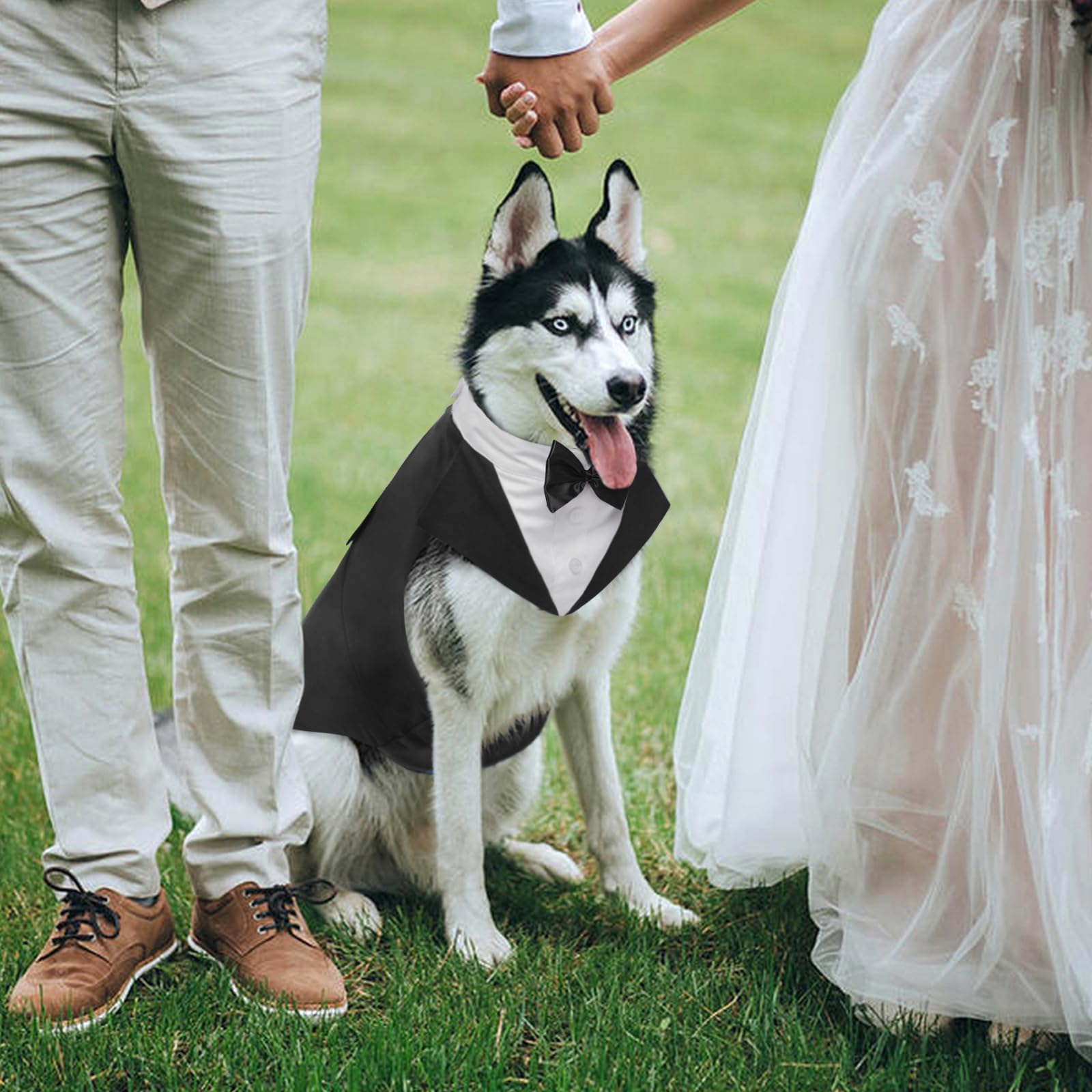 Kuoser Dog Tuxedo Dog Suit And Bandana Set, Dogs Tuxedo Wedding Party Suit, Dog Prince Wedding Bow Tie Shirt Formal Dog Wedding