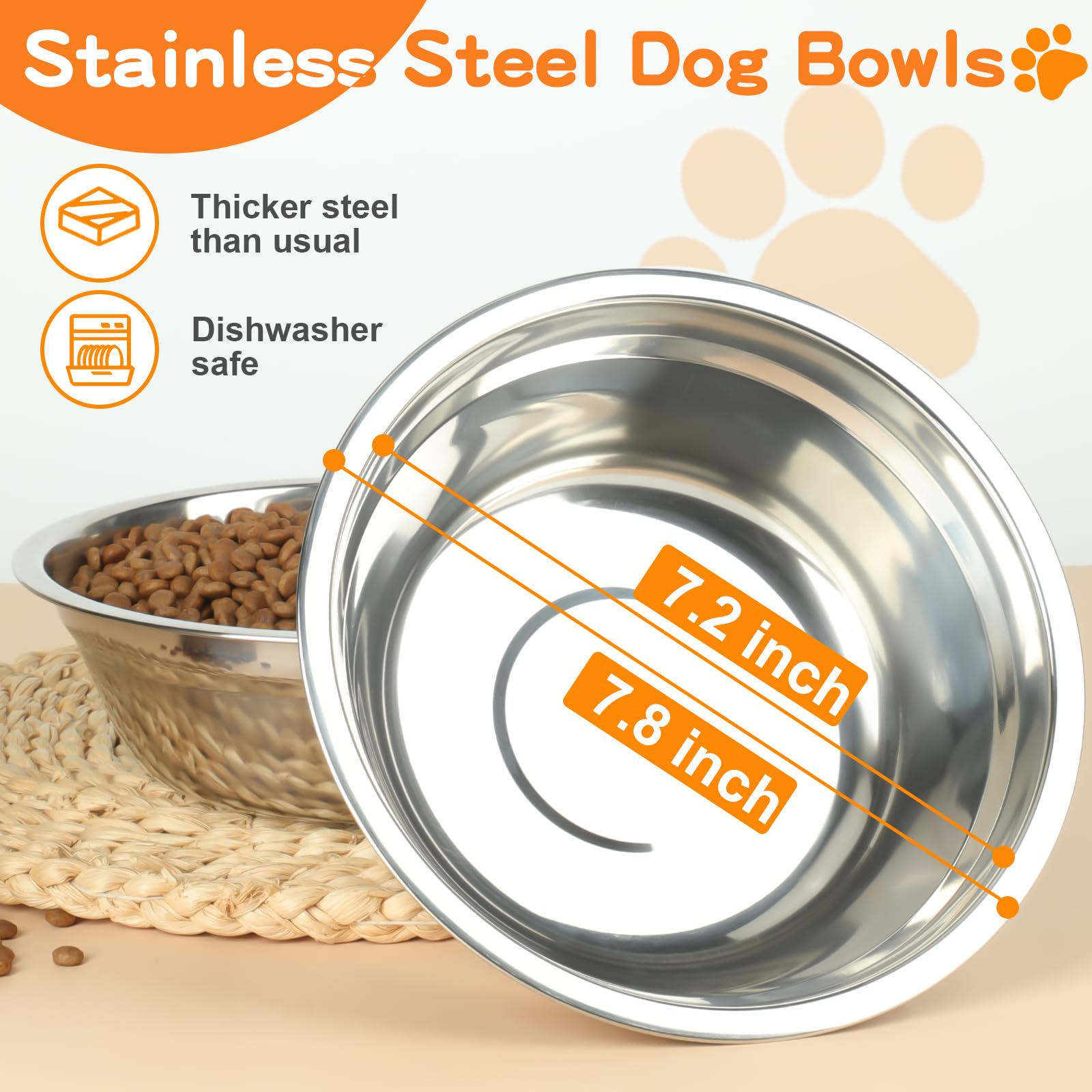 Elevated Dog Bowl Stand Foldable with Dual 7.8 Stainless Steel Bowls, 5 Adjustable Heights (3.9-13.4), Anti-Slip Portable Travel