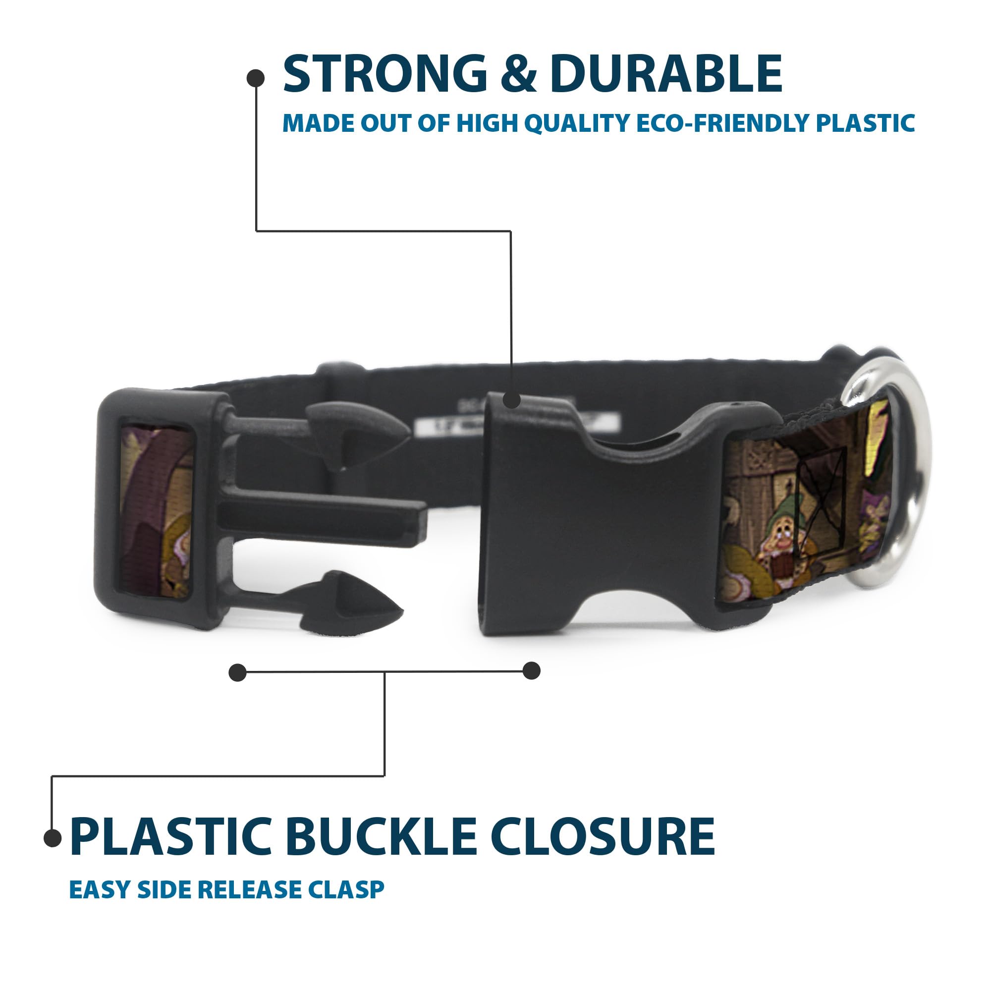Buckle-Down Snow White & The Seven Dwarfs Scenes Plastic Clip Collar, Narrow Large/9-15''