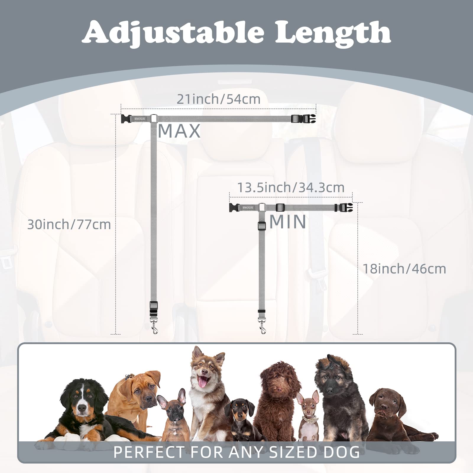 Bwogue Pet Dog Cat Seat Belts, Car Headrest Restraint Adjustable Safety Leads Vehicle Seatbelt Harness (1 Pack)