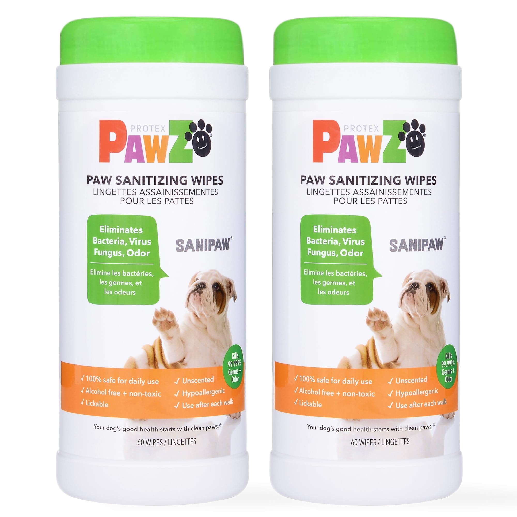 Protex Pawz Sanipaw Odor Eliminating Dog Paw Wipes (120 Wipes) Cleansing Dog Grooming Wipes, Simple & Safe Lickable Ingredients 
