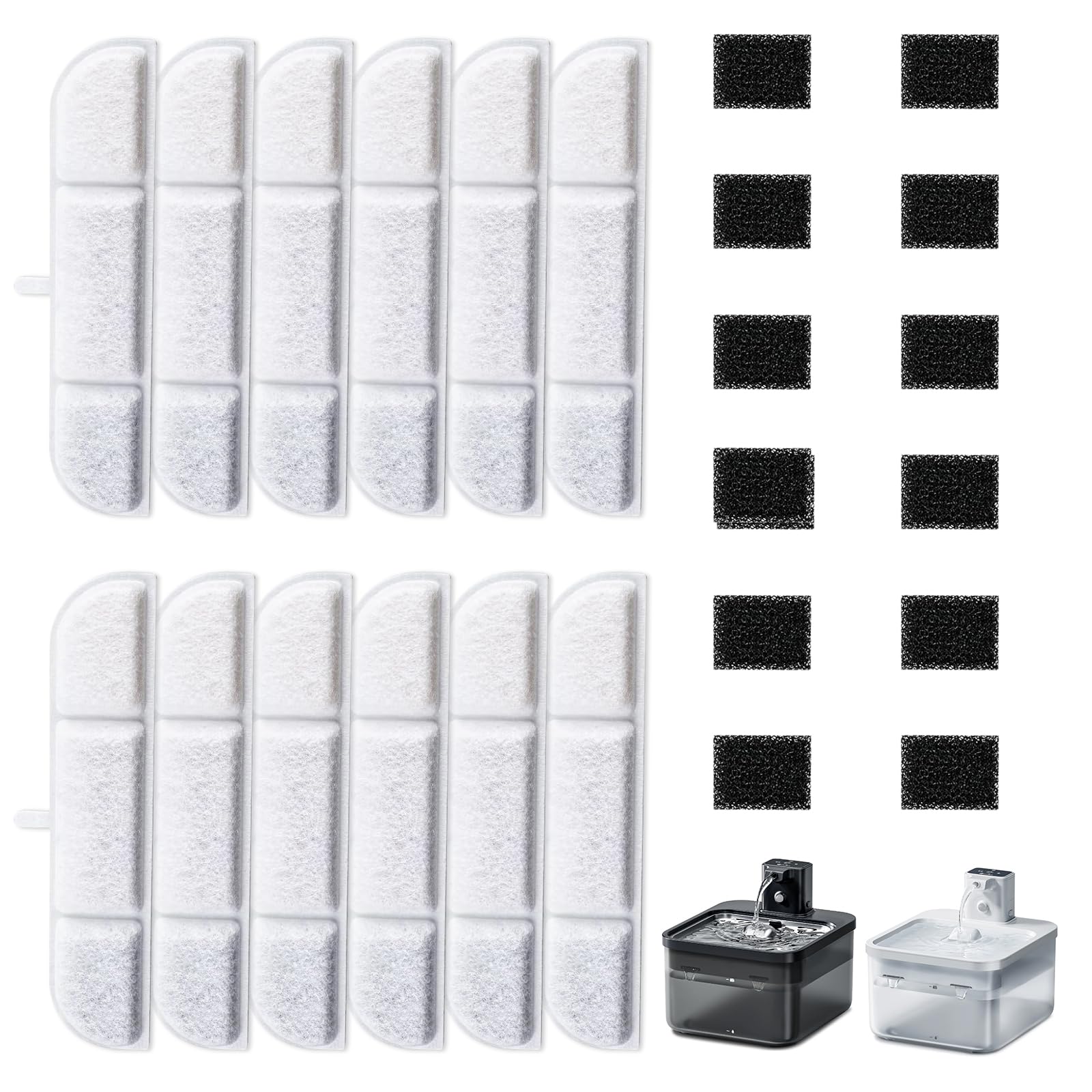 12Packs Replacement Filters Compatible with Downy Paws Cat Water Fountain - Triple Filtration Filters for DownyPaws 84oz/2.5L Wi