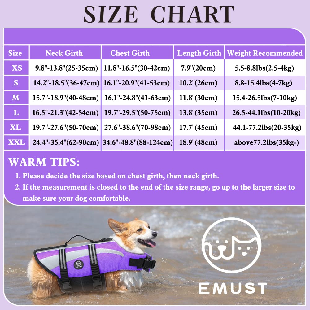 Emust Life Vests For Dogs, Lightweight Small/Medium/Large Dog Life Preserver, Xl Dog Life Jacket For Swimming/Boat/Water, Life Jacket For Large Dogs,Purple, Xl