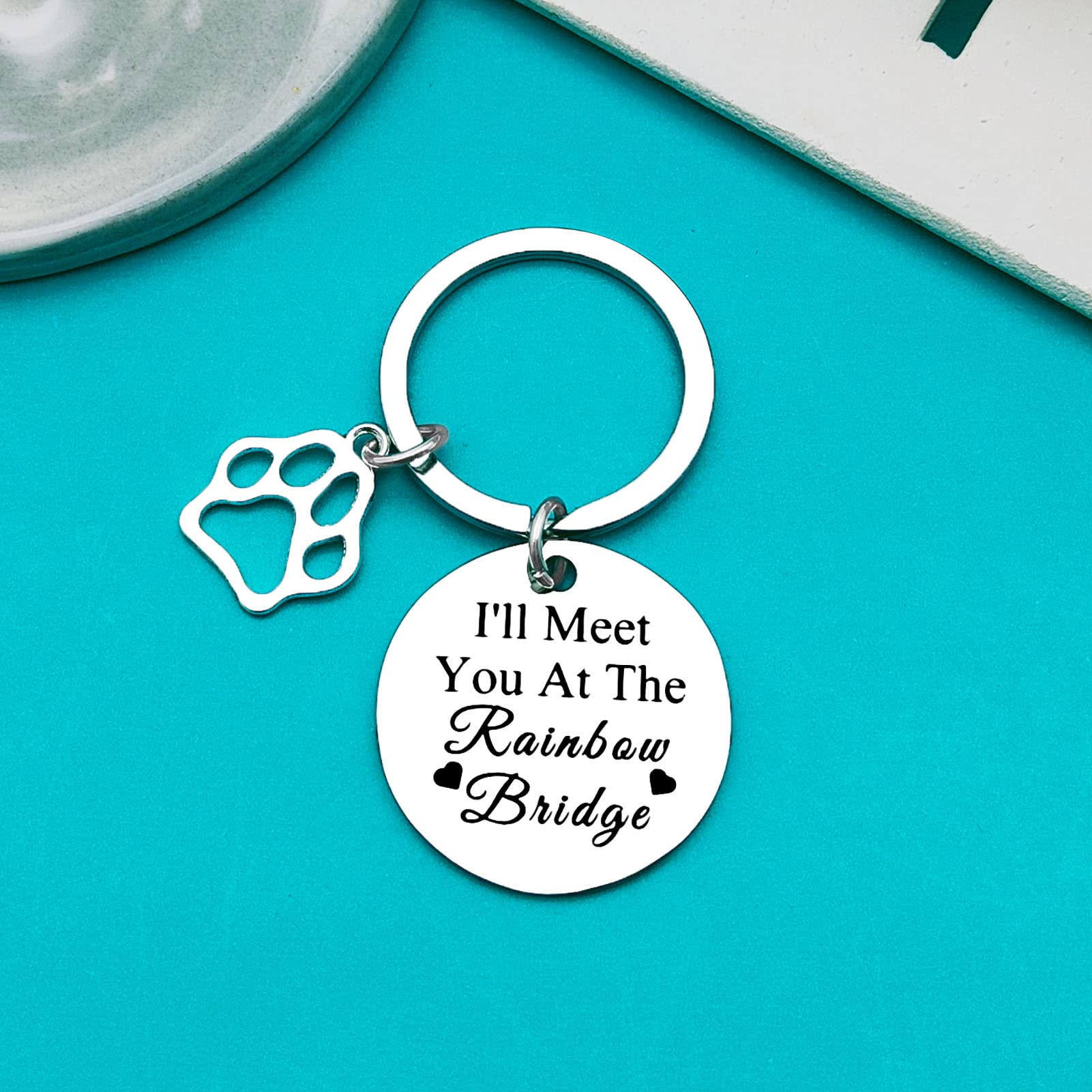 Xiahuyu Pet Memorial Keychain Pet Loss Gifts I'Ll Meet You At The Rainbow Bridge Keychain Cat Dog Memorial Gifts Pet Owner Remem