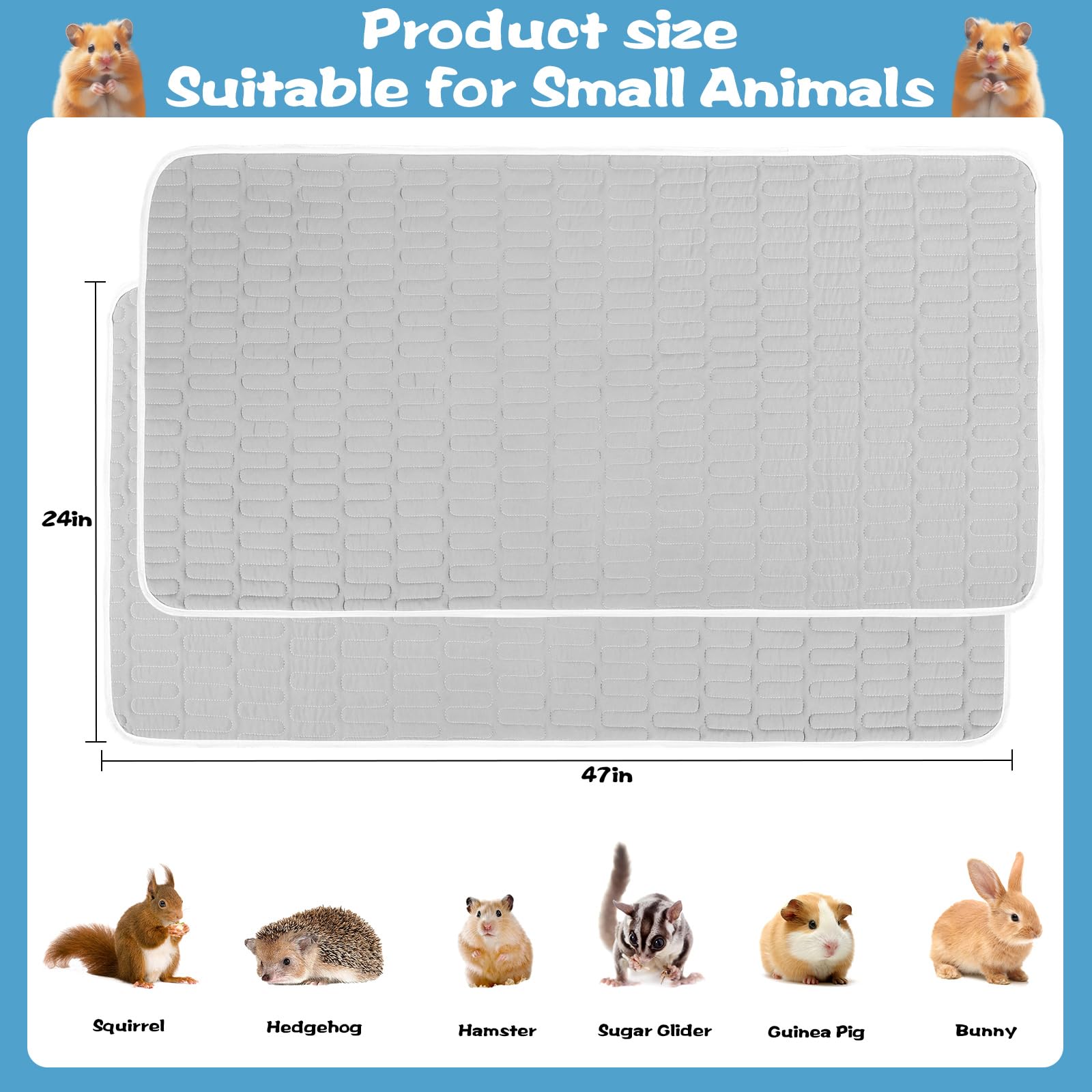 Upins 2-Piece Guinea Pig Pee Pads, 47 X24 Inches Guinea Pig Cage Liner Reusable Guinea Pig Mat For Small Animals Hamster Rabbit