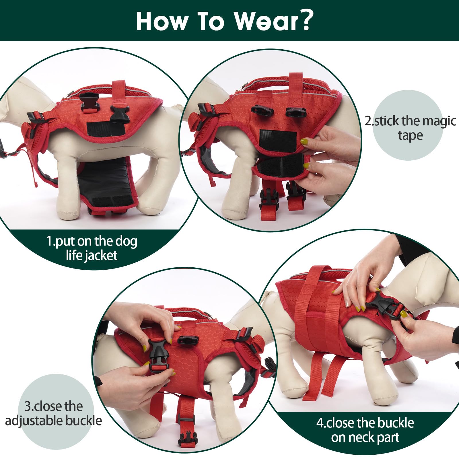 Kuoser Dog Life Jacket High Flotation, Reflective Dog Life Vest For Swimming Boating, Adjustable Small Medium Large Dog Lifejacket, Lightweight Dog Life Preserver Rescue Handle Spring Summer Pool