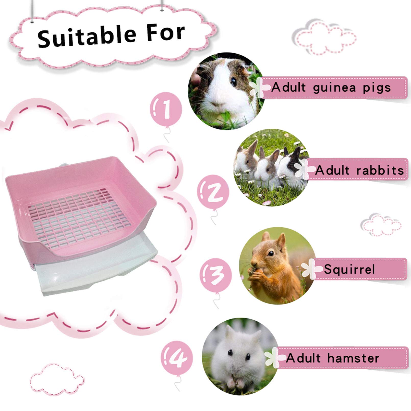 PINVNBY Large Rabbit Litter Box Corner Toilet Box Bigger Pan Pet Potty Trainer with Drawer for Adult Bunny Guinea Pig Chinchilla Ferret Galesaur Hedgehog Small Animals(Pink) -Like New