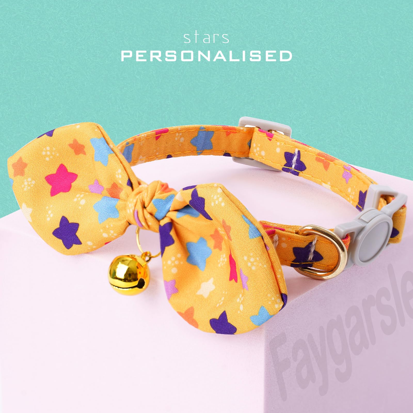 Faygarsle 2 Pack Breakaway Cute Cat Collars With Bell,Blue With Yellow Stars, Orange With Multicolor Stars