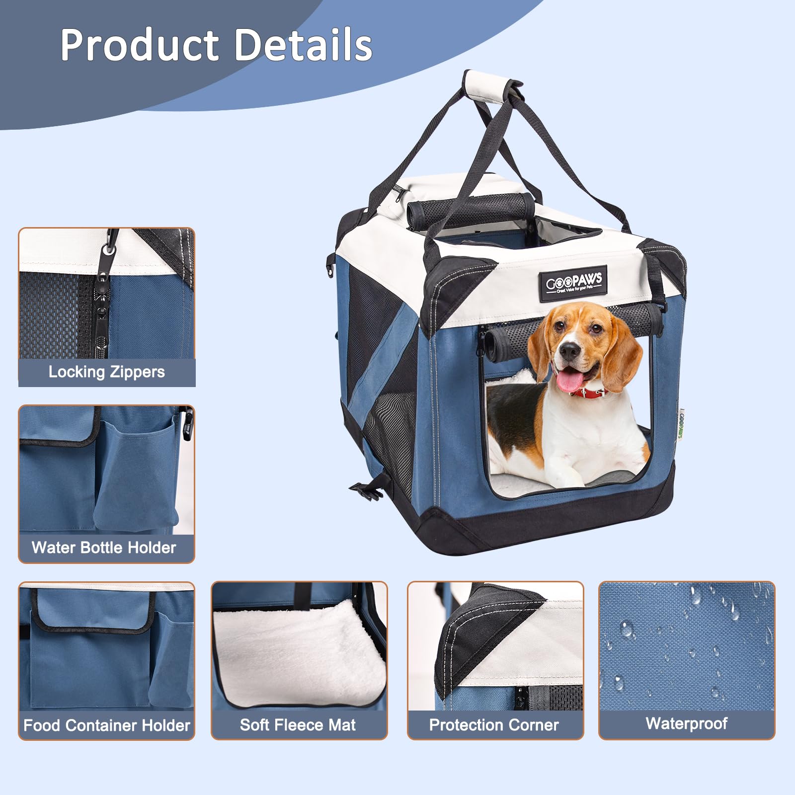 Jespet Soft Dog Crates Kennel For Pets, 3 Door Soft Sided Folding Travel Pet Carrier With Straps And Fleece Mat For Dogs, Cats(6