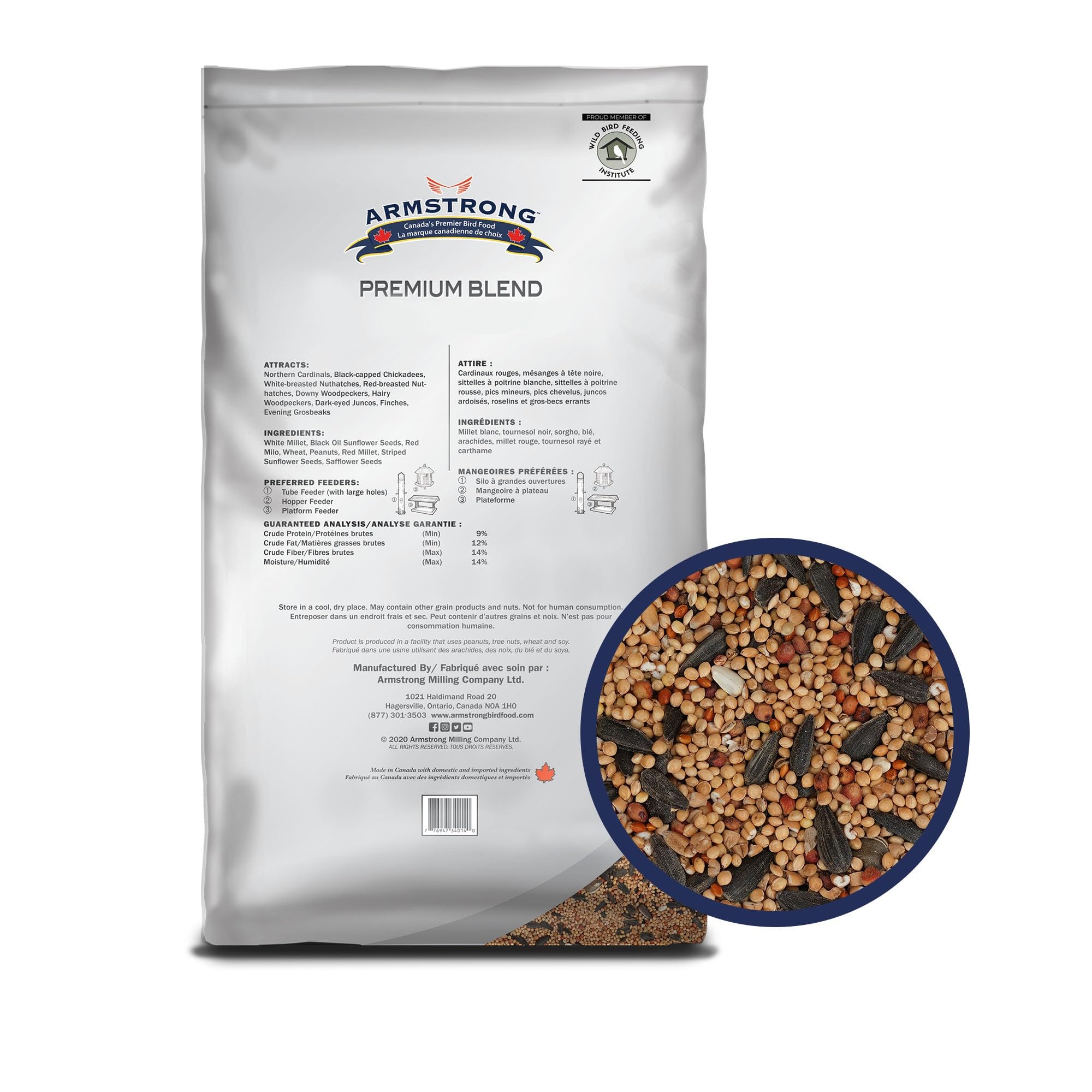 Armstrong Wild Bird Food Premium Blend, 30.8 Pounds - with White Millet, Black Oil Sunflower, Wheat, Peanuts, Striped Sunflower