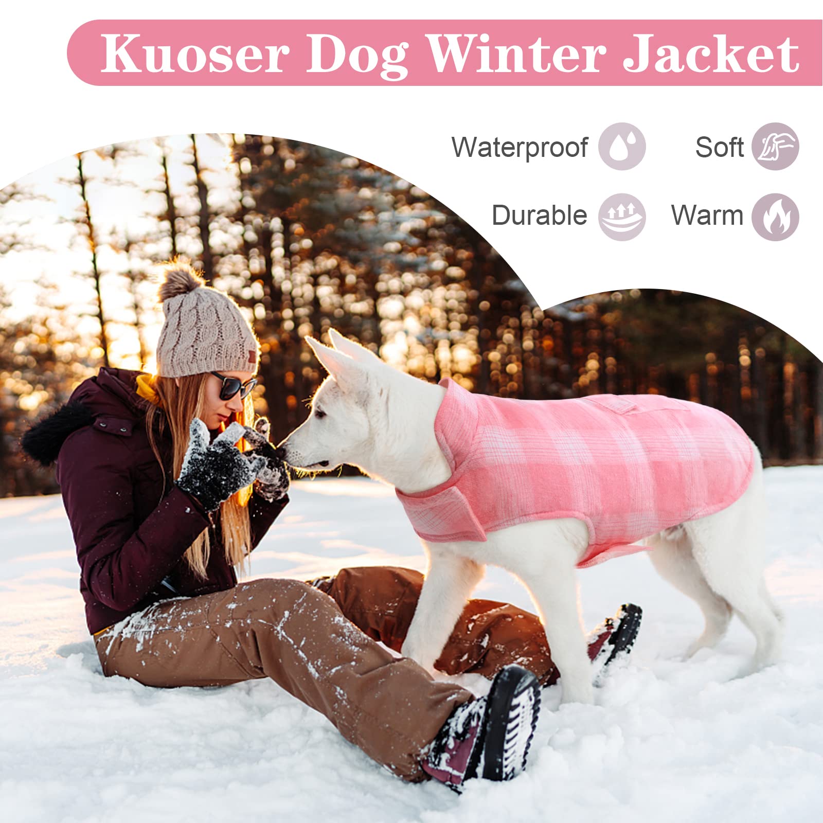 Kuoser Dog Winter Coat, Reversible Dog Jacket, Warm Dog Coat British Style Puppy Cold Weather Coat, Windproof Dog Clothes Dog Vest For Small Medium And Large Dogs Pink 3Xl