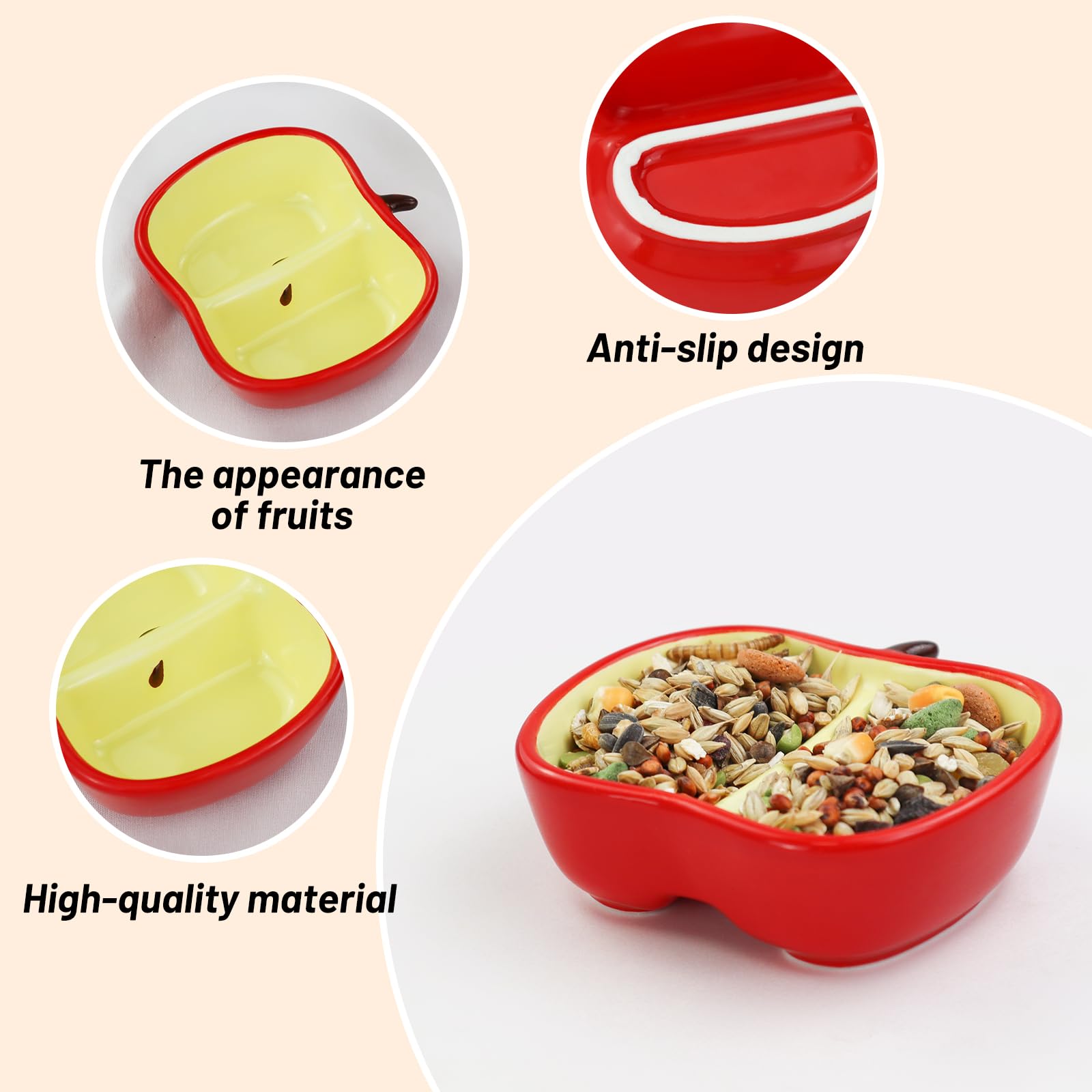 LuckyOpt Ceramic Pet Hamster Bowl, Cute Fruit Easy to Clean Anti Flipping Hamster Food and Water Bowl, Small Animal Bowls for Dw