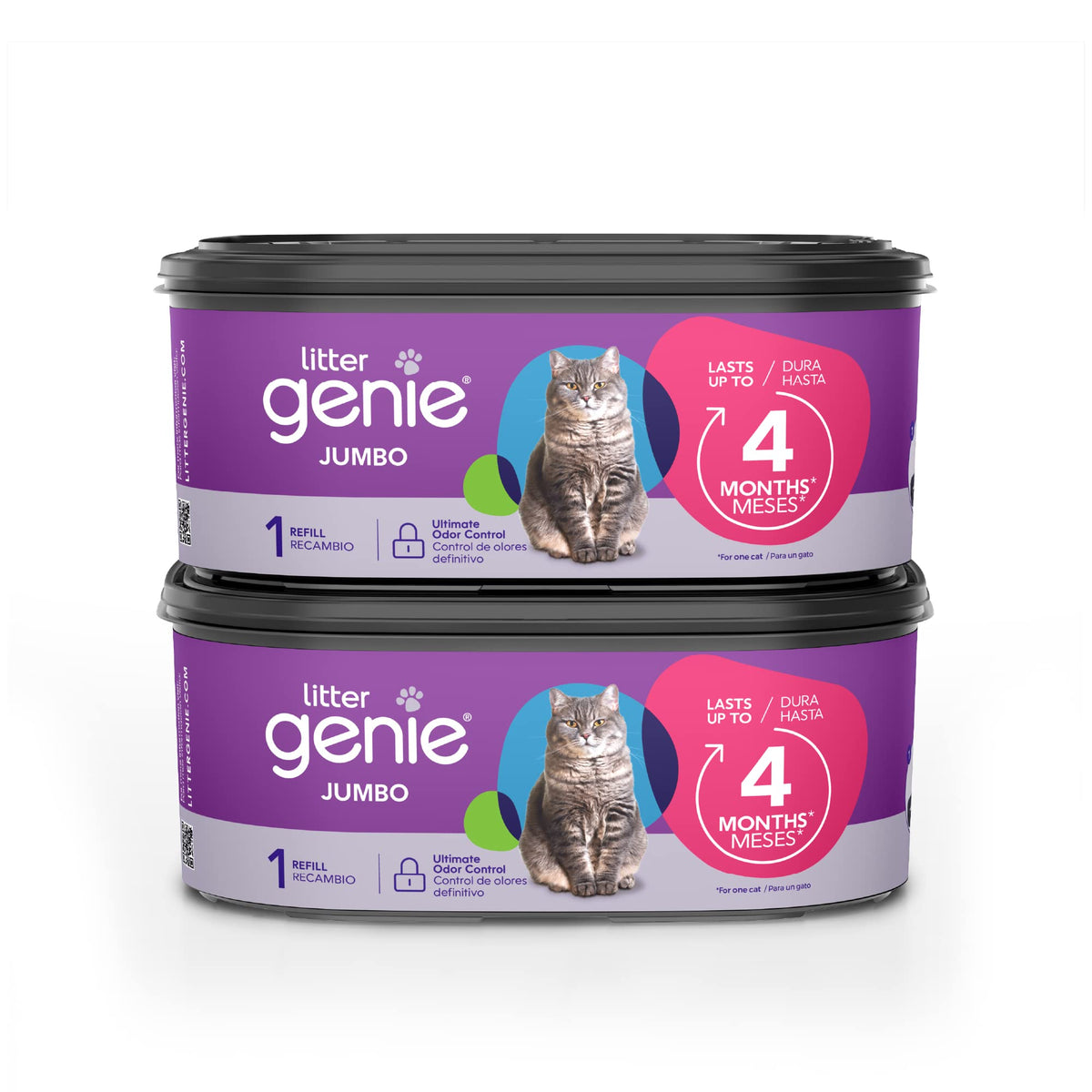 Litter Genie Refill Bags | Jumbo 2- Count (Pack Of 1) | Up To 8 Months Of Supply In 2 Cartridges | Ultimate Odor Control Cat Litter Bags