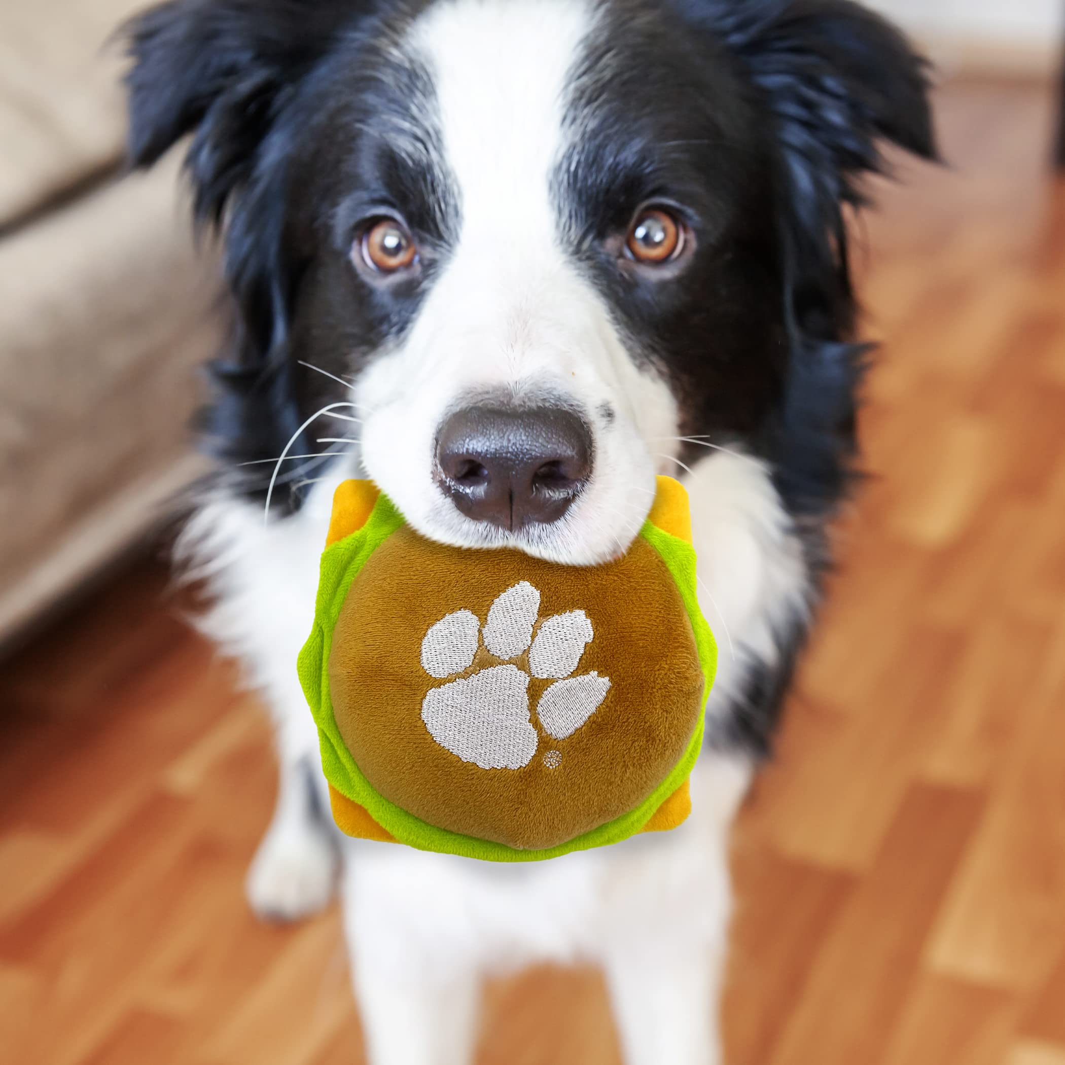Pets First Ncaa Clemson Tigers Cheeseburger Plush Dog & Cat Squeak Toy- Cutest Stadium Hamburger Snack Plush Toy For Dogs & Cats