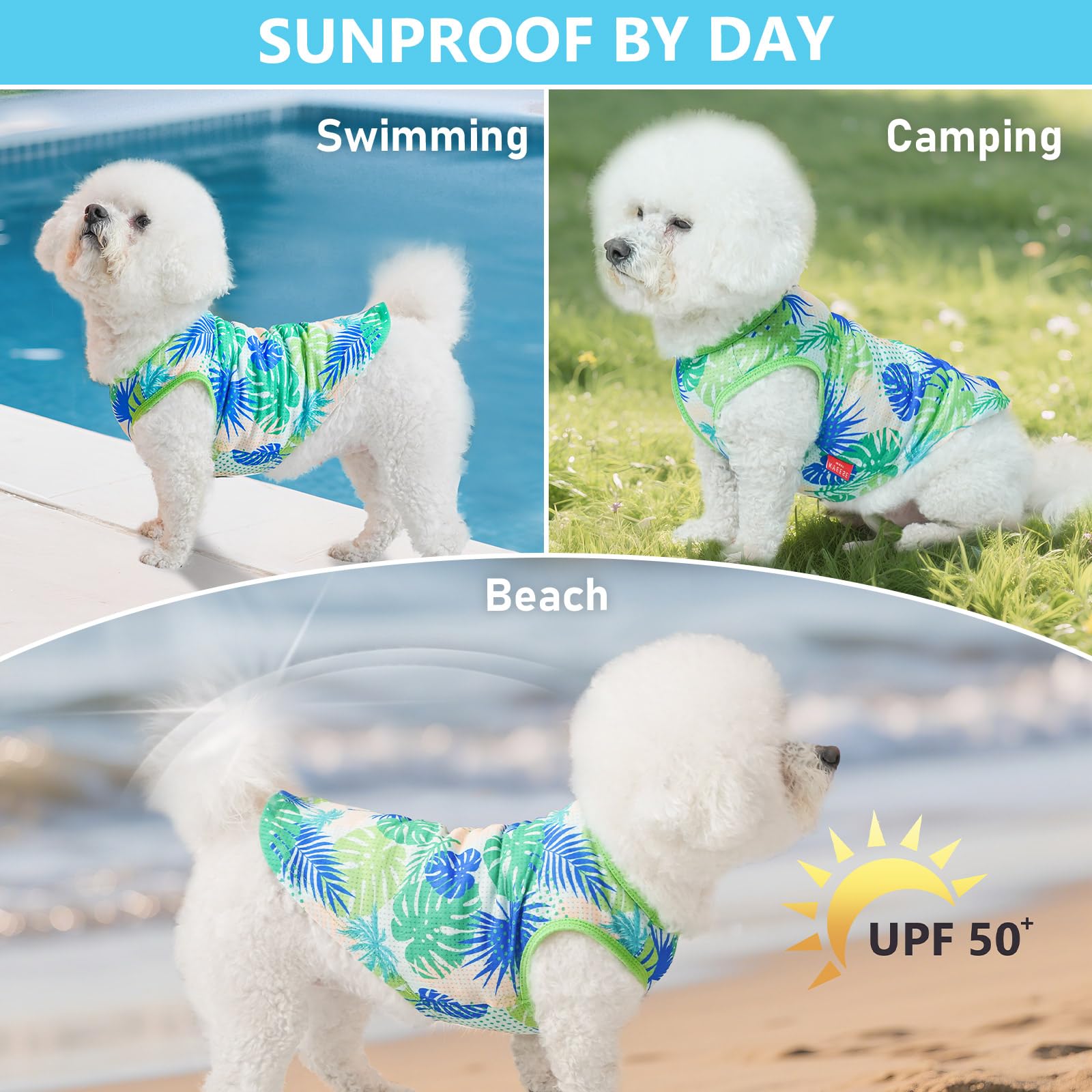 Kyeese 2 Pack Dog Shirts Hawaii Quick Dry Pet T-Shirt For Small Dogs Breathable Lightweight Sleeveless Puppy Shirt With Reflecti