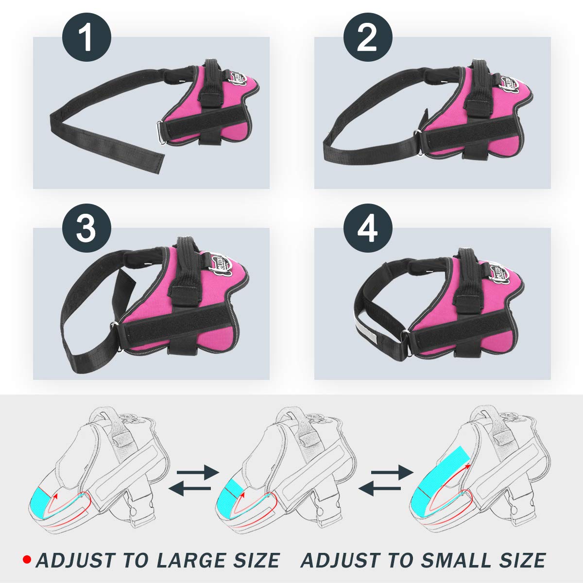 Bolux Dog Harness, No-Pull Reflective Dog Vest, Breathable Adjustable Pet Harness With Handle For Outdoor Walking - No More Pulling, Tugging Or Choking (Rose Red, L)