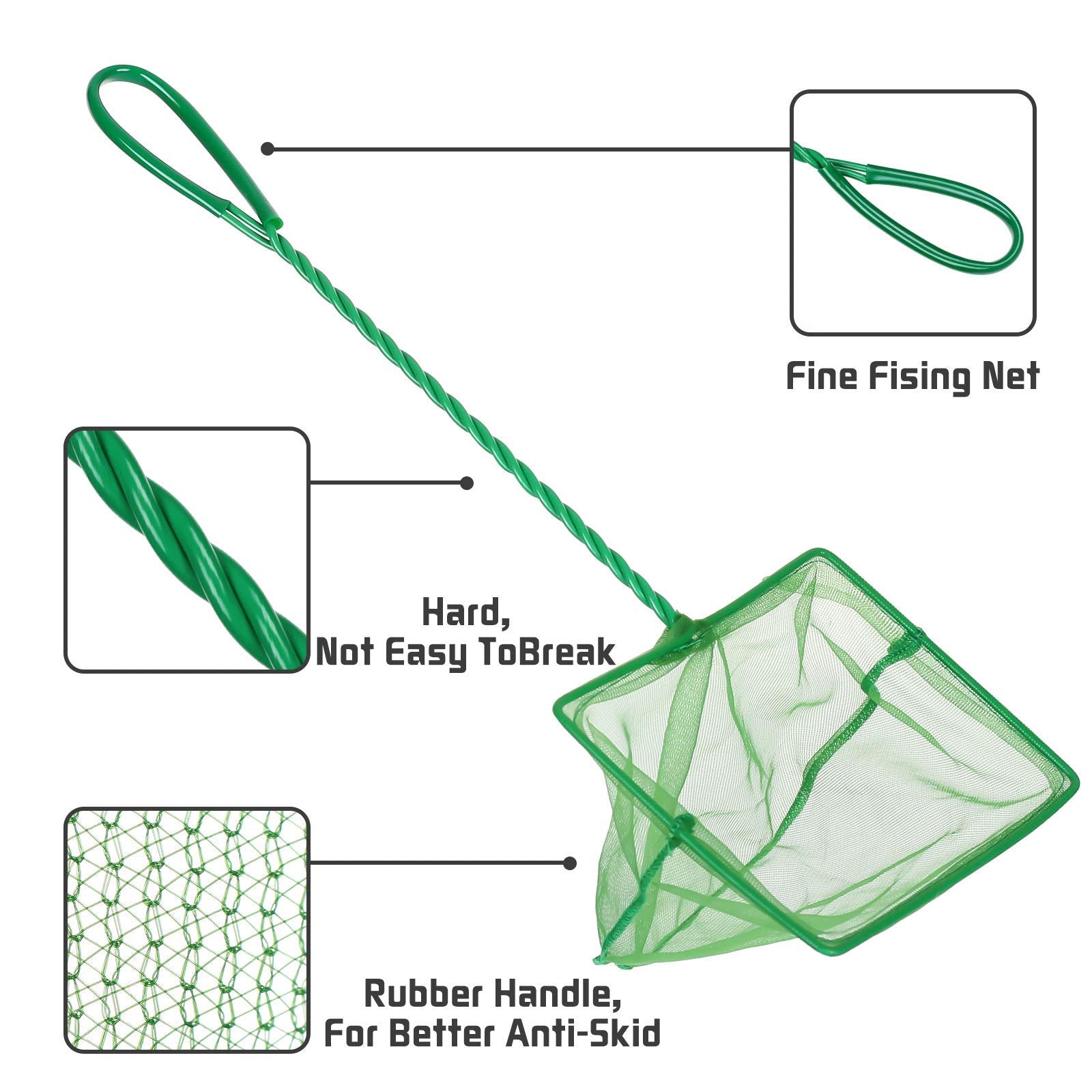 3in 4in 6in Aquarium Fish Net Fine Mesh Net Quick Catch Nets Nylon Fishing Nets with Long Plastic Handle for Fish Tank, Green