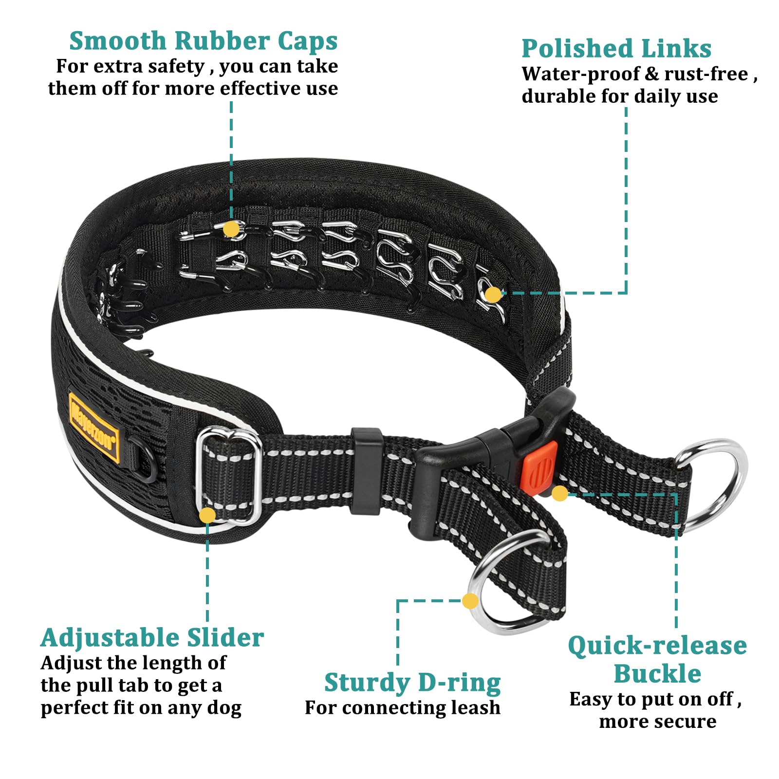 Mayerzon Martingale No Pull Collar for Large Medium Dogs Pitbull German Shepherd Rottweilers, Patented Reflective Anti Pull Dog