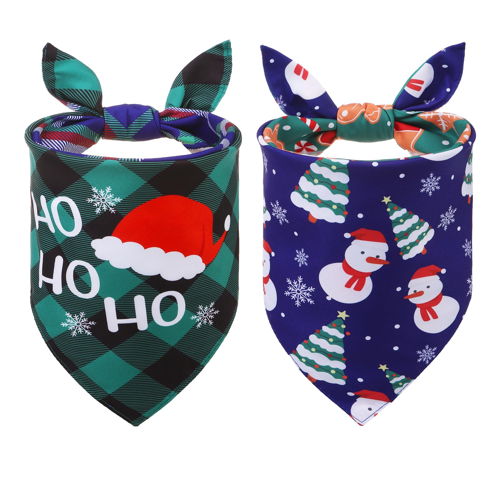 Scenereal Christmas Dog Bandanas 2 Pack, Puppy Snowman Xmas Triangle Bibs Handkerchief, Reversible Holiday Dog Bandana For Boy A