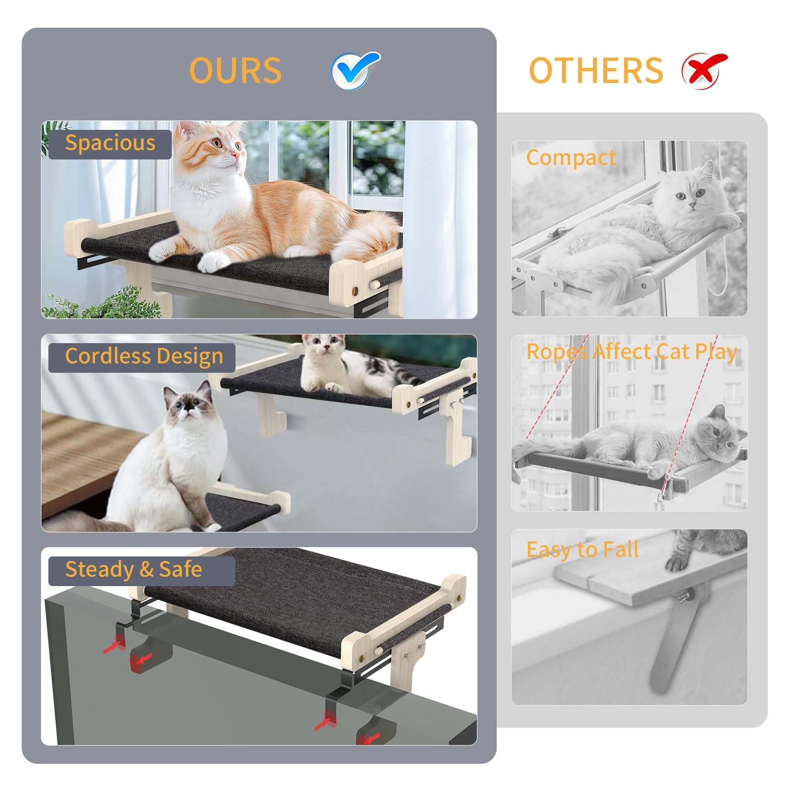 Topmart Cat Window Perch - Indoor Bed With Wood & Metal Frame, Easy To Adjust & Assemble Hammock Seat