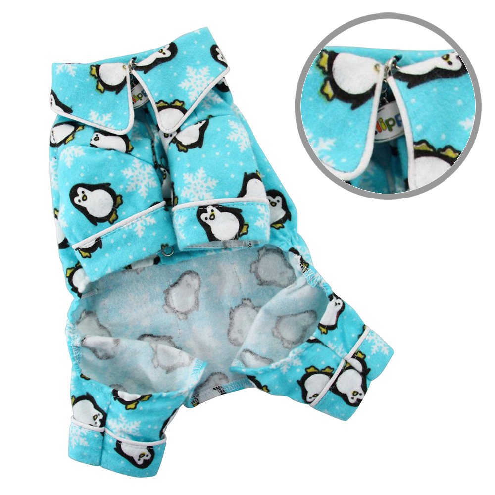 Dog/Puppy Penguins & Snowflake Flannel Pajamas/Bodysuit/Loungewear/Coverall/Jumper/Romper For Small Breeds - Turquoise (X-Large)