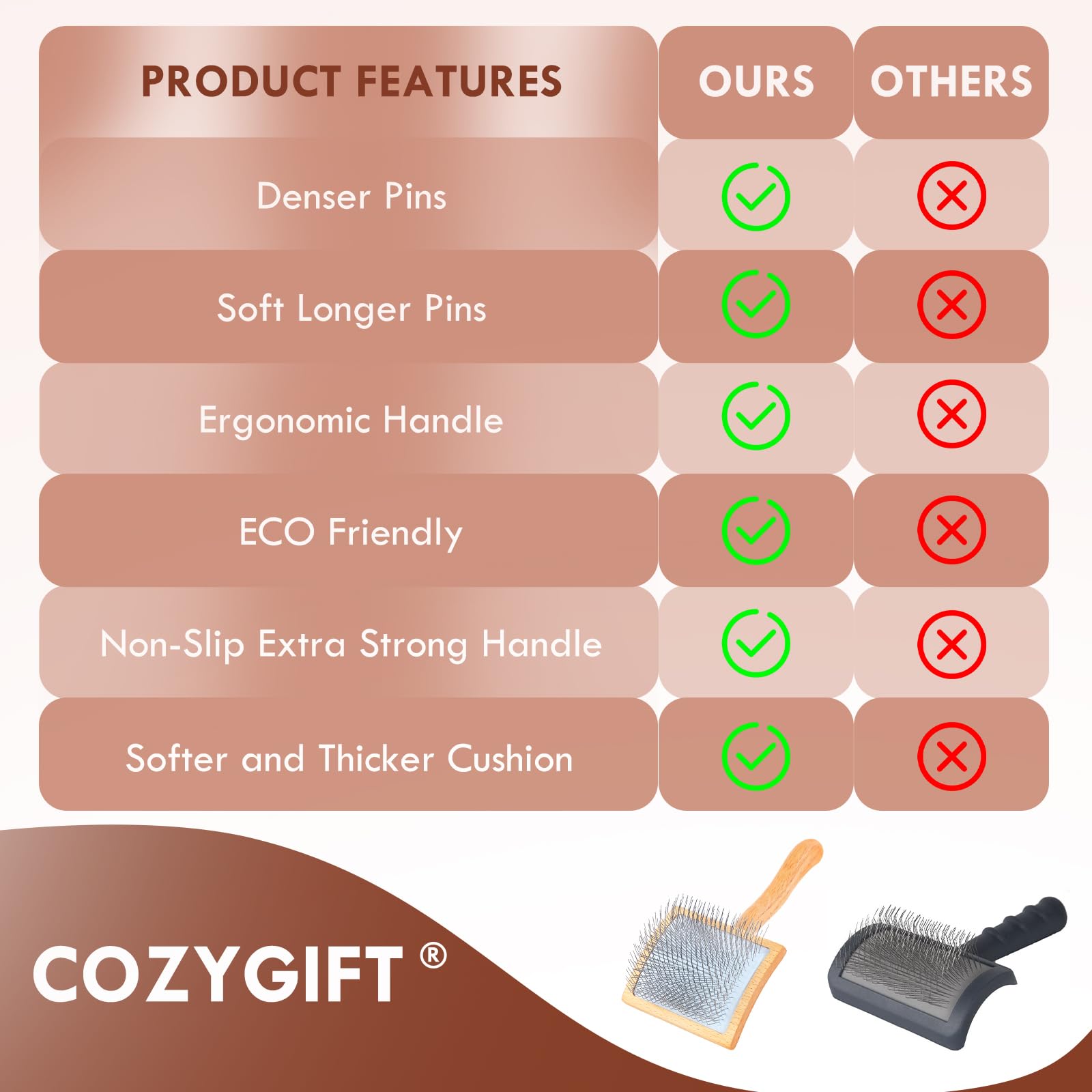 COZYGIFT Large Dog Brush for Medium or Long Haired Dogs, Long Pin Slicker Brush for Removes Loose Hair, Tangles and Knots, Best