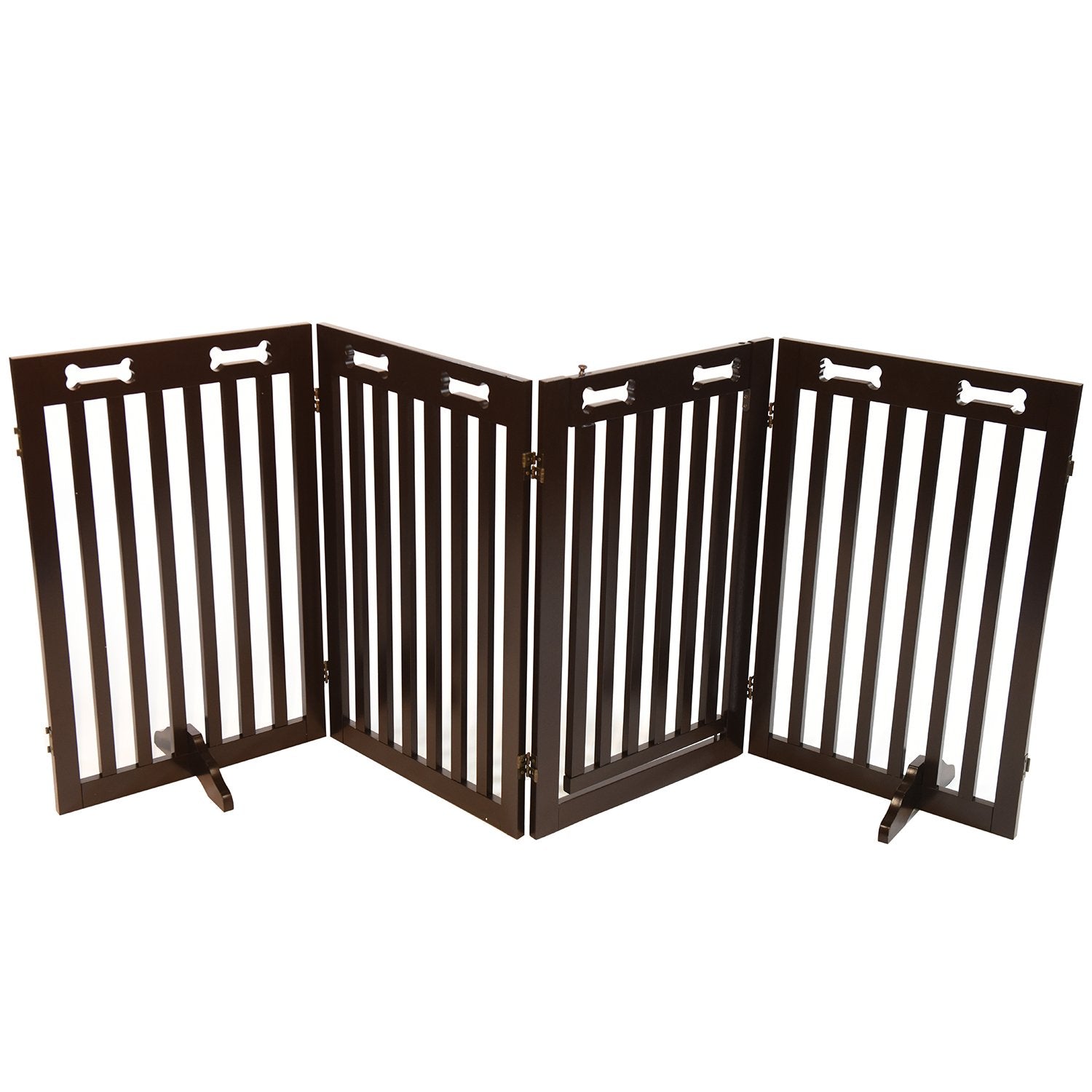 Arf Pets Freestanding Dog Gate With Door, 4 Panel 360 Configurable Wooden Fence, 80' Wide, 31.5' High, Set Of Foot Supporters