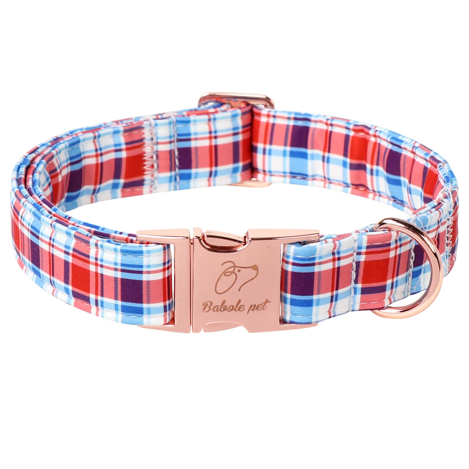 Babole Pet Adjustable Plaid Boy Dog Collar - Classic Boy Dog Plaid Collars For Small Dogs, Durable Red White Blue Heavy Duty Met
