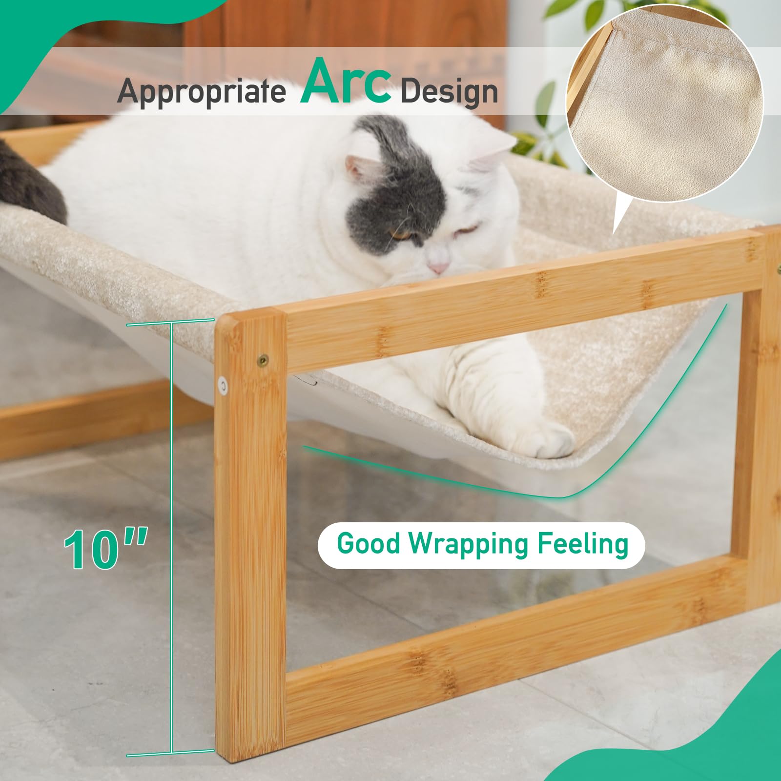 Kiplant Large Cat Hammock Bed, Bamboo Wood Elevated Pet Hammock For Outdoor, 21 X 16.5 Inch Suitable For Kitty, Puppy, Rabbit, B